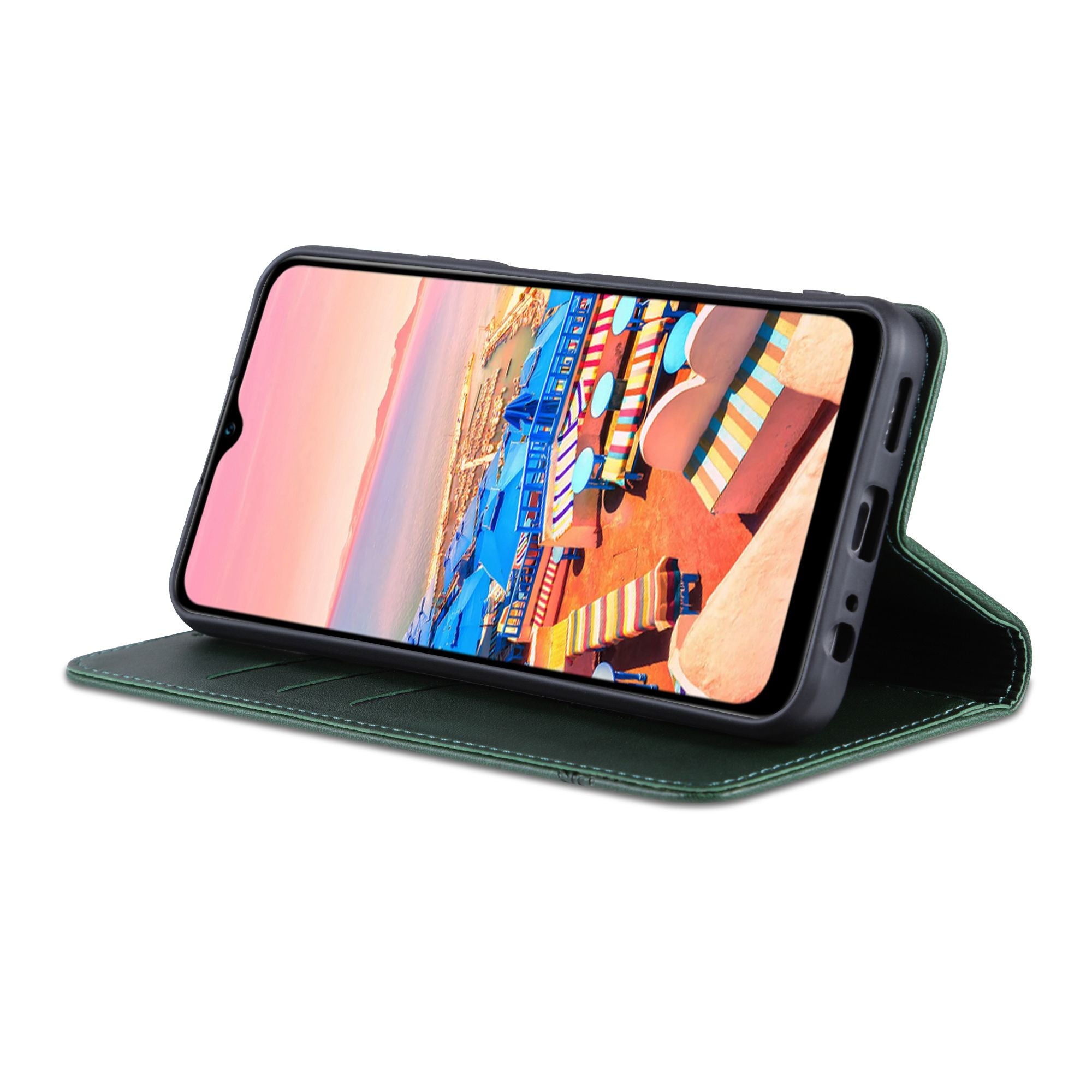 AZNS For vivo Y16 4G Cowhide Texture PU Leather Shockproof Case Magnetic Auto-absorbed Phone Wallet Stand Cover - Green