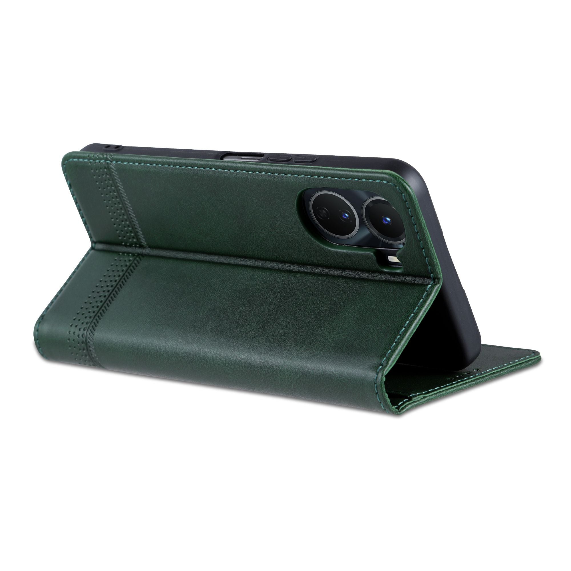 AZNS For vivo Y16 4G Cowhide Texture PU Leather Shockproof Case Magnetic Auto-absorbed Phone Wallet Stand Cover - Green