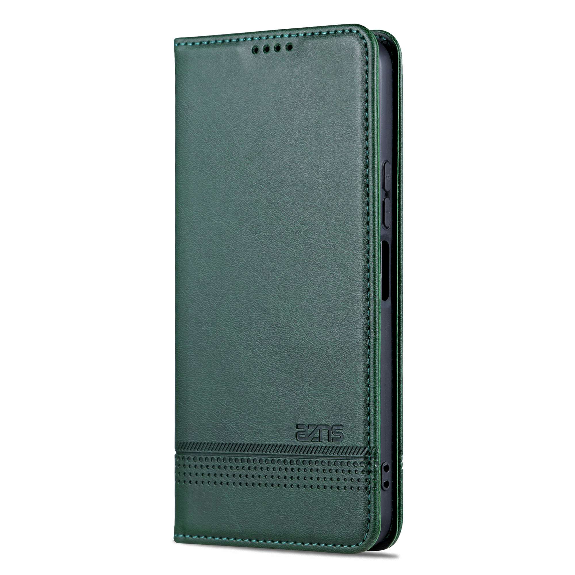 AZNS For vivo Y16 4G Cowhide Texture PU Leather Shockproof Case Magnetic Auto-absorbed Phone Wallet Stand Cover - Green