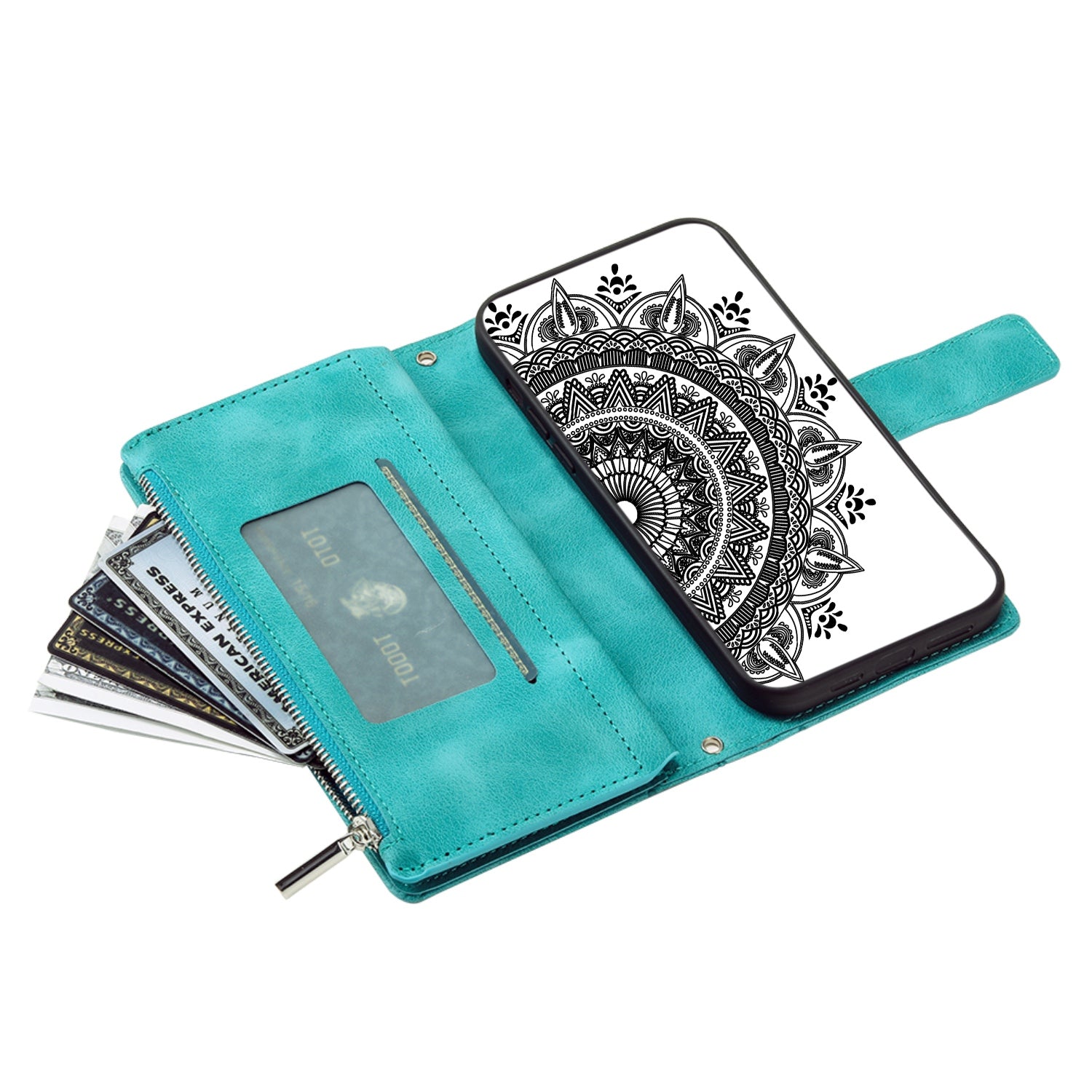 For Samsung Galaxy S20 4G / S20 5G Shockproof Case Mandala Flower Imprinted PU Leather Cover Magnetic Clasp Multi Card Slot Protective Cover with Zippered Wallet / Strap - Green