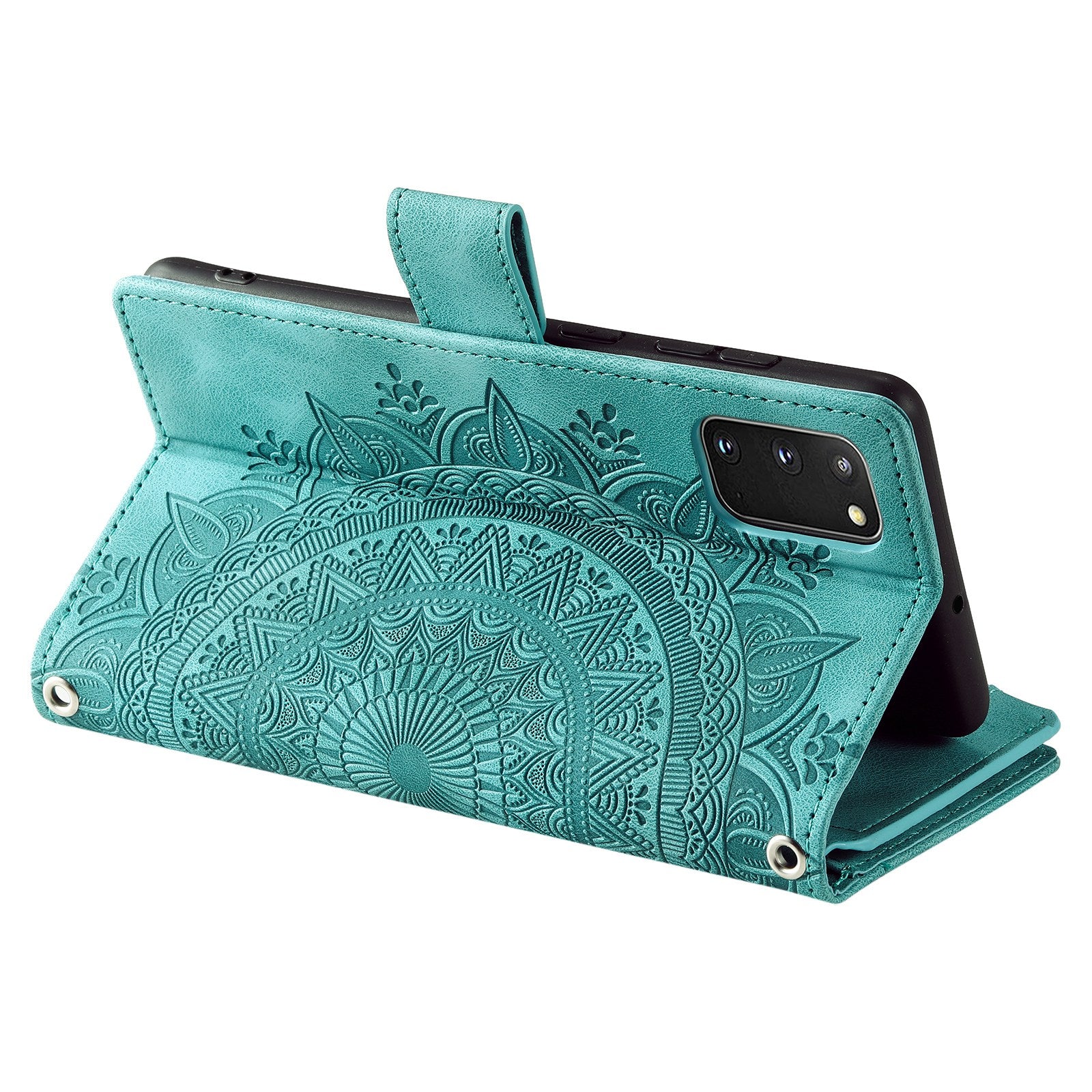 For Samsung Galaxy S20 4G / S20 5G Shockproof Case Mandala Flower Imprinted PU Leather Cover Magnetic Clasp Multi Card Slot Protective Cover with Zippered Wallet / Strap - Green