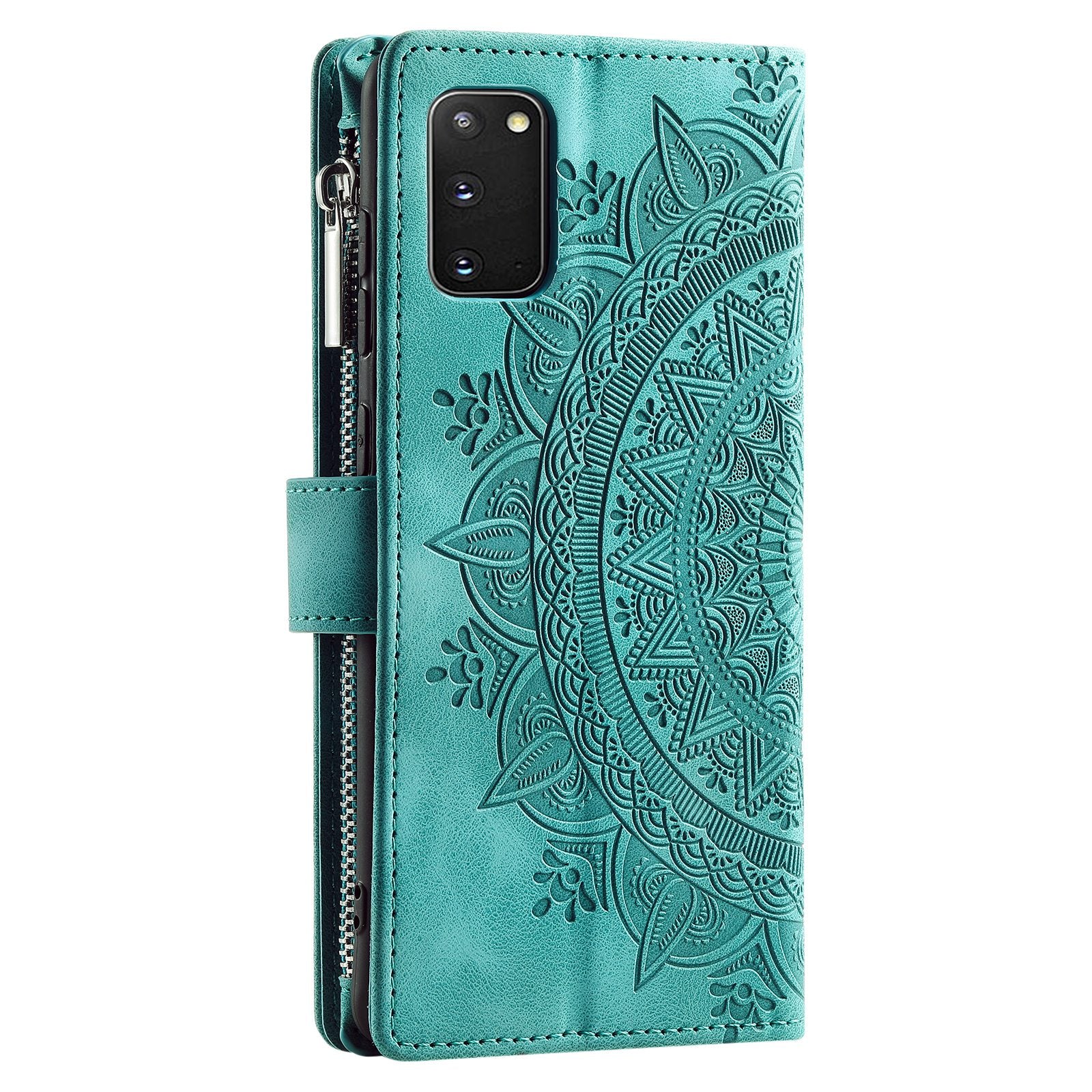 For Samsung Galaxy S20 4G / S20 5G Shockproof Case Mandala Flower Imprinted PU Leather Cover Magnetic Clasp Multi Card Slot Protective Cover with Zippered Wallet / Strap - Green