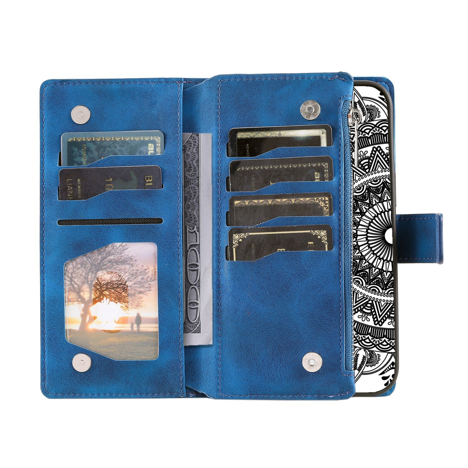 For Samsung Galaxy S20 4G / S20 5G Shockproof Case Mandala Flower Imprinted PU Leather Cover Magnetic Clasp Multi Card Slot Protective Cover with Zippered Wallet / Strap - Blue