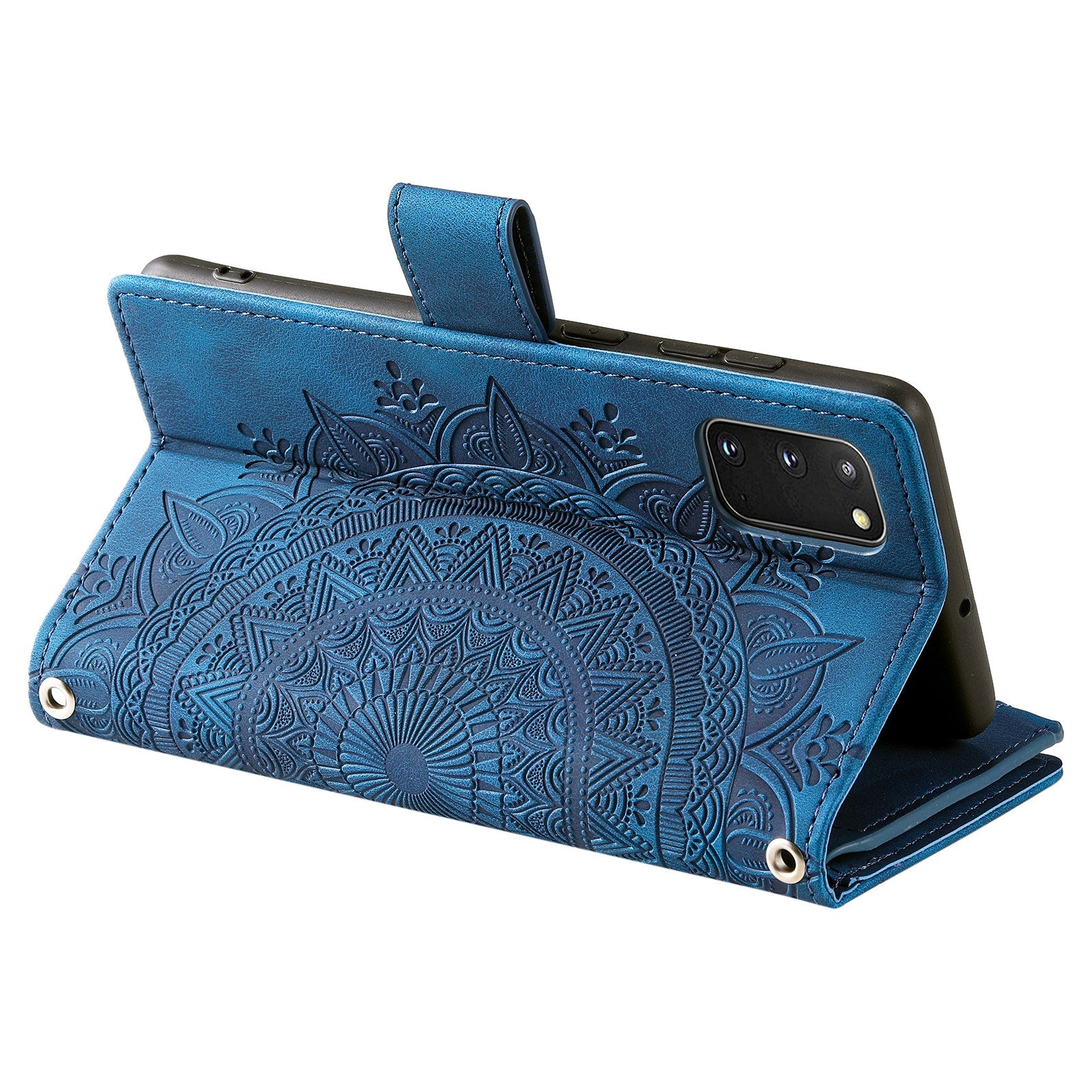 For Samsung Galaxy S20 4G / S20 5G Shockproof Case Mandala Flower Imprinted PU Leather Cover Magnetic Clasp Multi Card Slot Protective Cover with Zippered Wallet / Strap - Blue