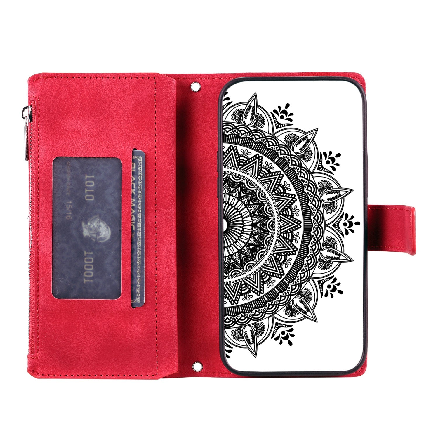 For Samsung Galaxy S20 4G / S20 5G Shockproof Case Mandala Flower Imprinted PU Leather Cover Magnetic Clasp Multi Card Slot Protective Cover with Zippered Wallet / Strap - Red