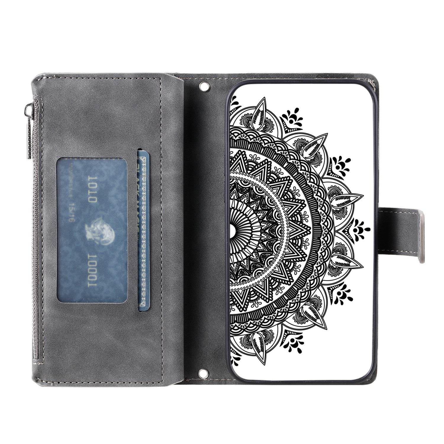 For Samsung Galaxy S20 4G / S20 5G Shockproof Case Mandala Flower Imprinted PU Leather Cover Magnetic Clasp Multi Card Slot Protective Cover with Zippered Wallet / Strap - Grey