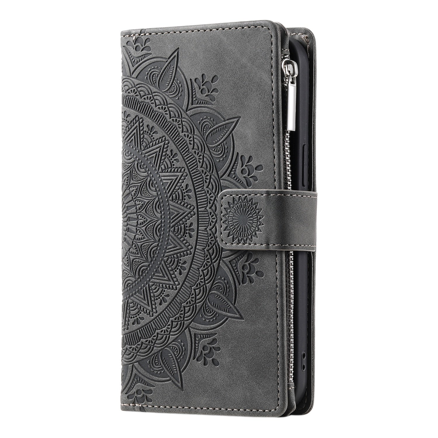 For Samsung Galaxy S20 4G / S20 5G Shockproof Case Mandala Flower Imprinted PU Leather Cover Magnetic Clasp Multi Card Slot Protective Cover with Zippered Wallet / Strap - Grey