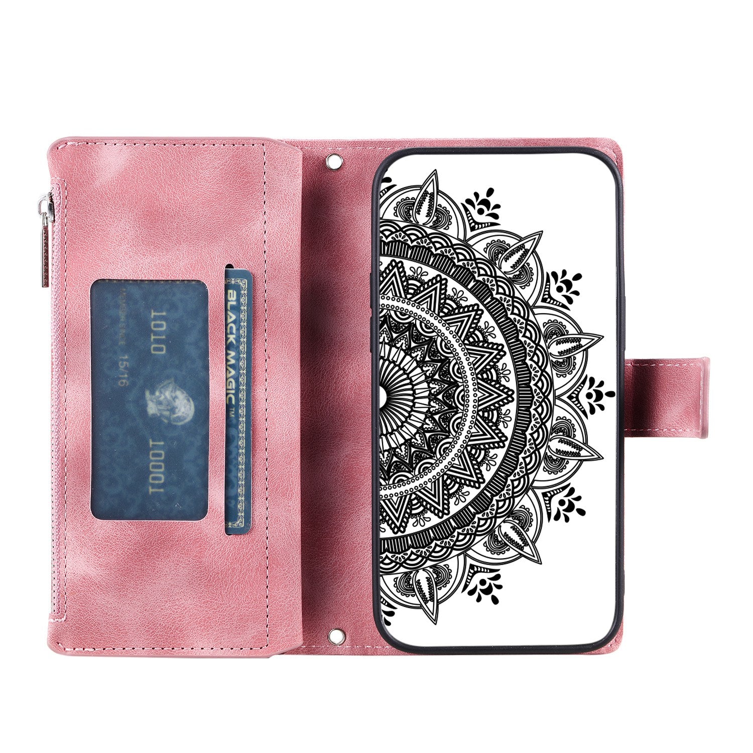 For Samsung Galaxy S20 4G / S20 5G Shockproof Case Mandala Flower Imprinted PU Leather Cover Magnetic Clasp Multi Card Slot Protective Cover with Zippered Wallet / Strap - Rose Gold