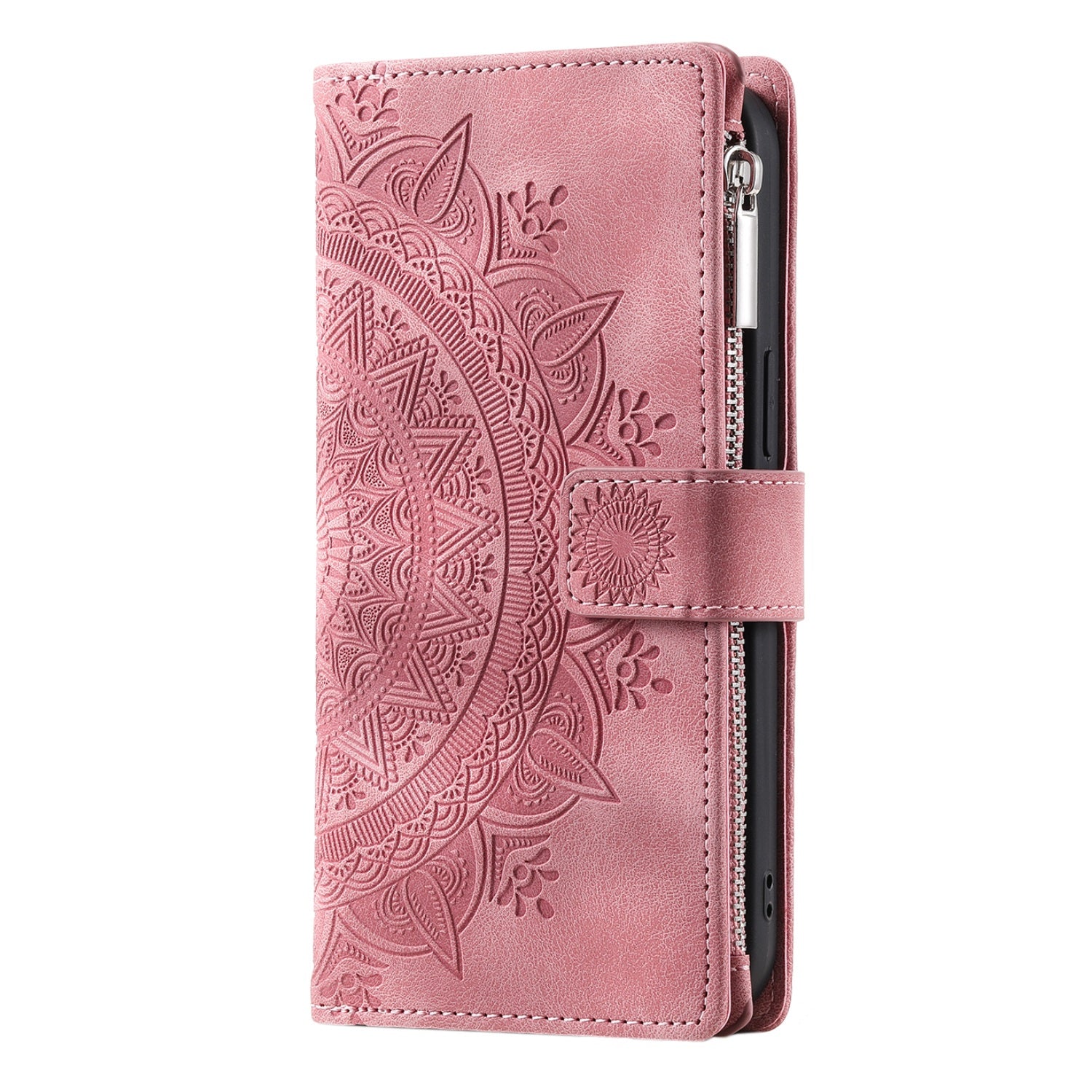 For Samsung Galaxy S20 4G / S20 5G Shockproof Case Mandala Flower Imprinted PU Leather Cover Magnetic Clasp Multi Card Slot Protective Cover with Zippered Wallet / Strap - Rose Gold