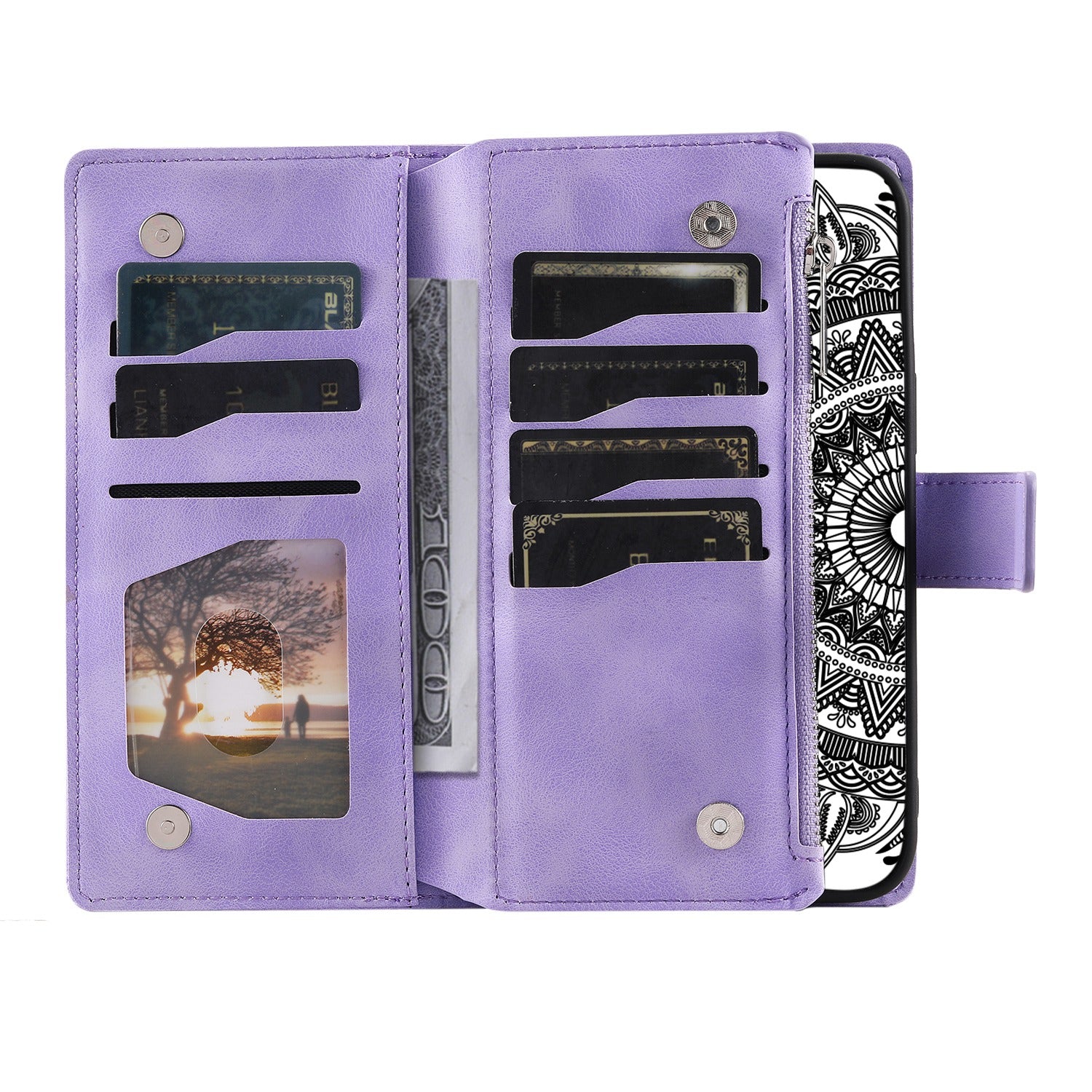 For Samsung Galaxy S20 4G / S20 5G Shockproof Case Mandala Flower Imprinted PU Leather Cover Magnetic Clasp Multi Card Slot Protective Cover with Zippered Wallet / Strap - Purple