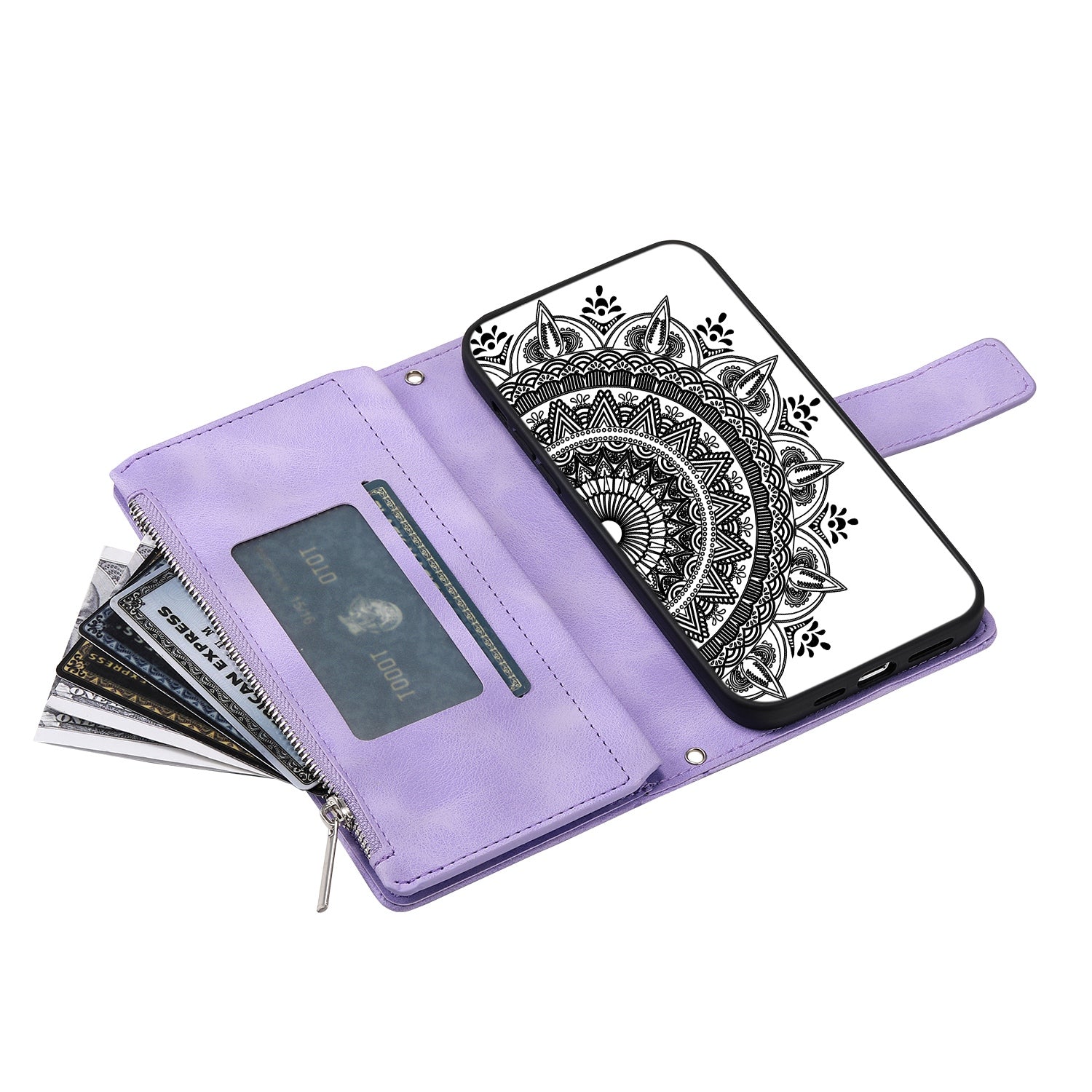 For Samsung Galaxy S20 4G / S20 5G Shockproof Case Mandala Flower Imprinted PU Leather Cover Magnetic Clasp Multi Card Slot Protective Cover with Zippered Wallet / Strap - Purple