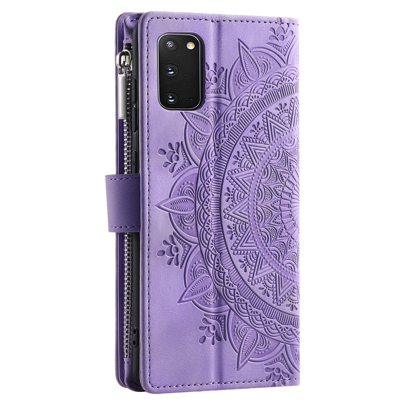 For Samsung Galaxy S20 4G / S20 5G Shockproof Case Mandala Flower Imprinted PU Leather Cover Magnetic Clasp Multi Card Slot Protective Cover with Zippered Wallet / Strap - Purple