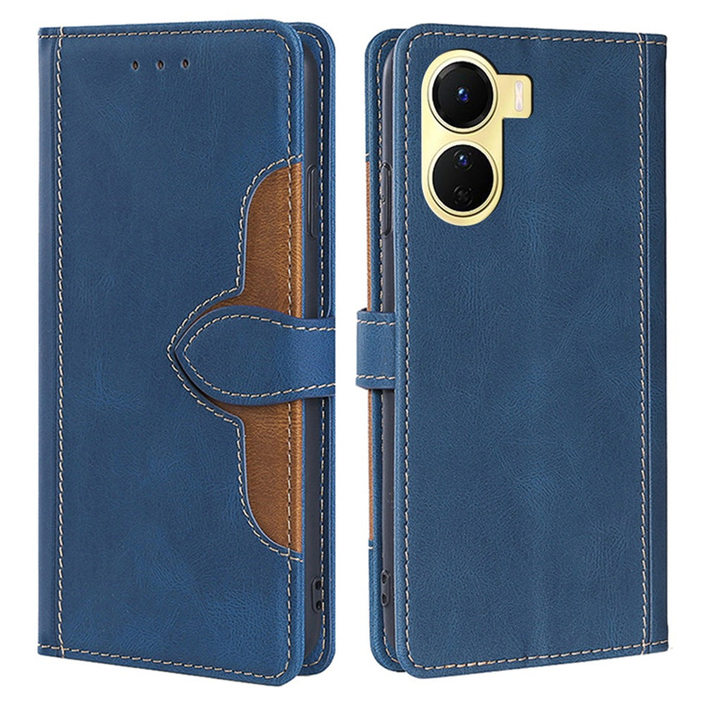 For vivo Y16 4G / Y02s 4G Book Style Skin-touch PU Leather Protective Case Straw Hat Pattern Stand Phone Wallet Cover - Blue