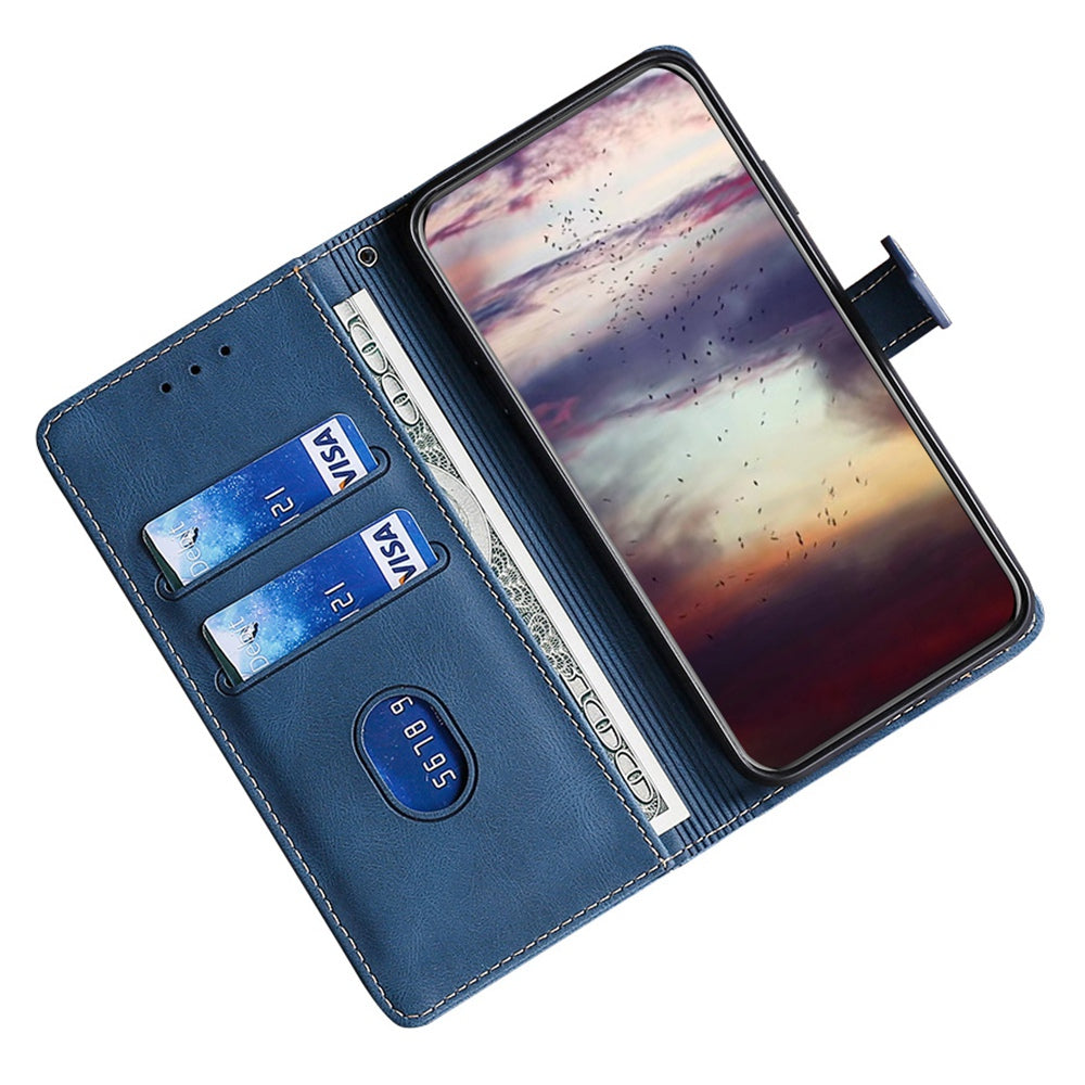 For vivo Y16 4G / Y02s 4G Book Style Skin-touch PU Leather Protective Case Straw Hat Pattern Stand Phone Wallet Cover - Blue