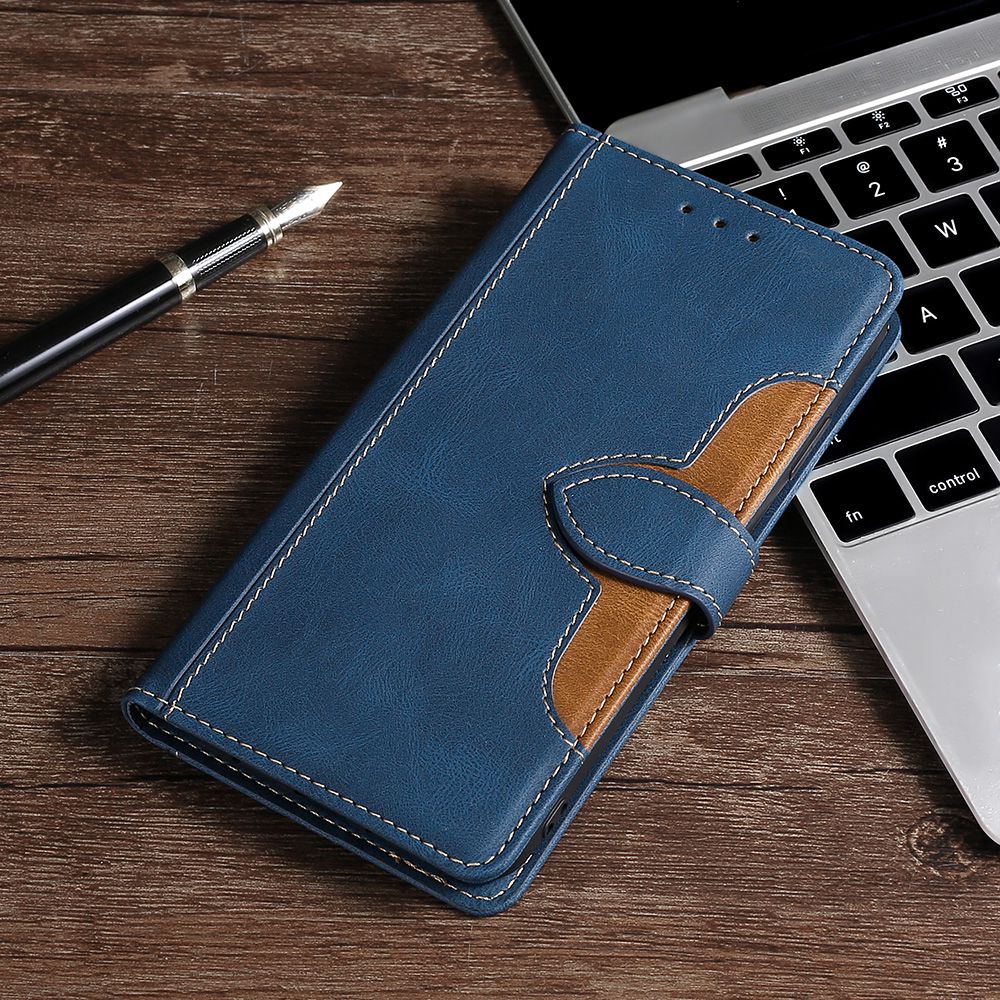 For vivo Y16 4G / Y02s 4G Book Style Skin-touch PU Leather Protective Case Straw Hat Pattern Stand Phone Wallet Cover - Blue