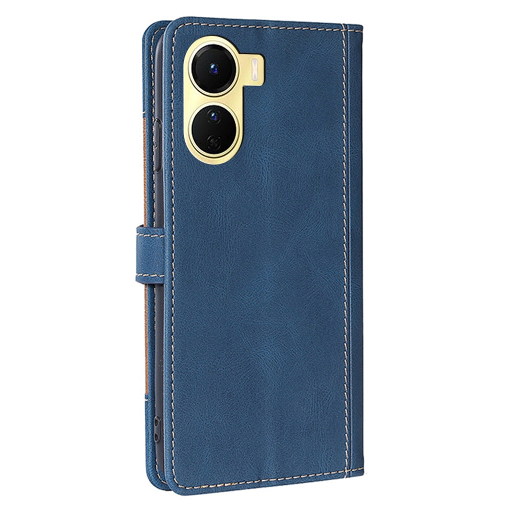 For vivo Y16 4G / Y02s 4G Book Style Skin-touch PU Leather Protective Case Straw Hat Pattern Stand Phone Wallet Cover - Blue