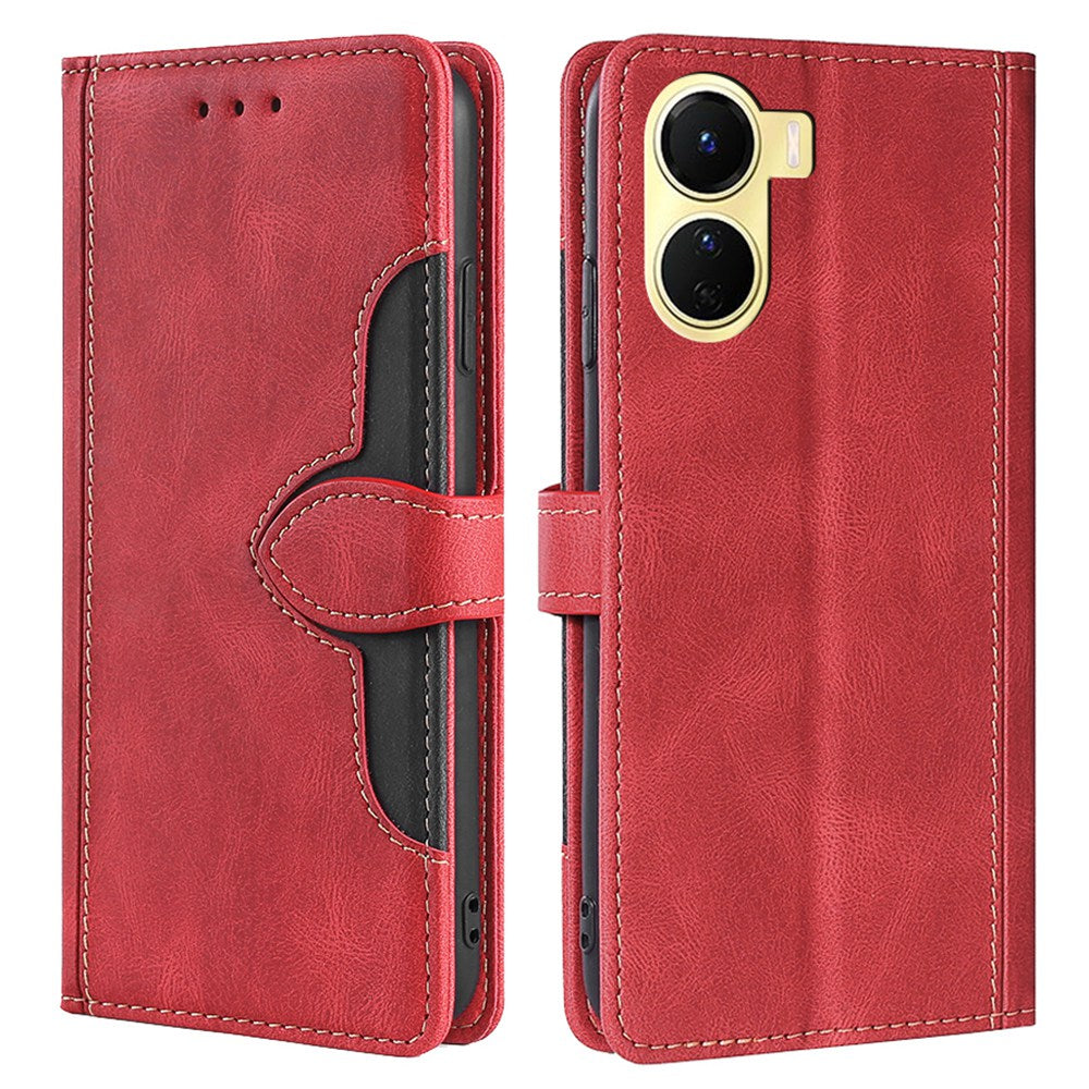 For vivo Y16 4G / Y02s 4G Book Style Skin-touch PU Leather Protective Case Straw Hat Pattern Stand Phone Wallet Cover - Red