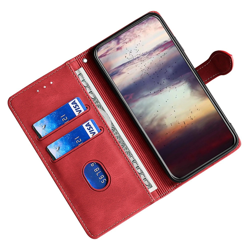 For vivo Y16 4G / Y02s 4G Book Style Skin-touch PU Leather Protective Case Straw Hat Pattern Stand Phone Wallet Cover - Red