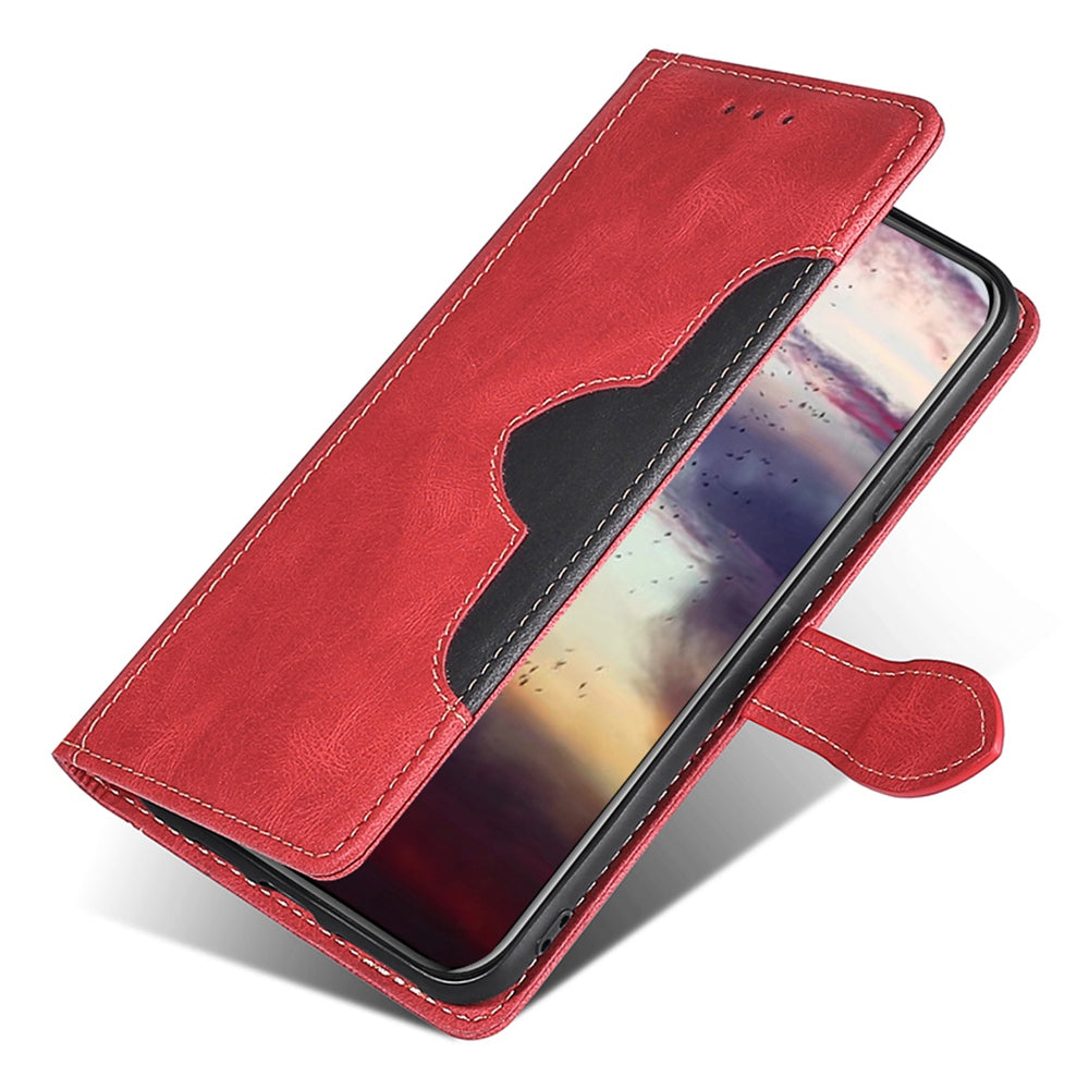 For vivo Y16 4G / Y02s 4G Book Style Skin-touch PU Leather Protective Case Straw Hat Pattern Stand Phone Wallet Cover - Red