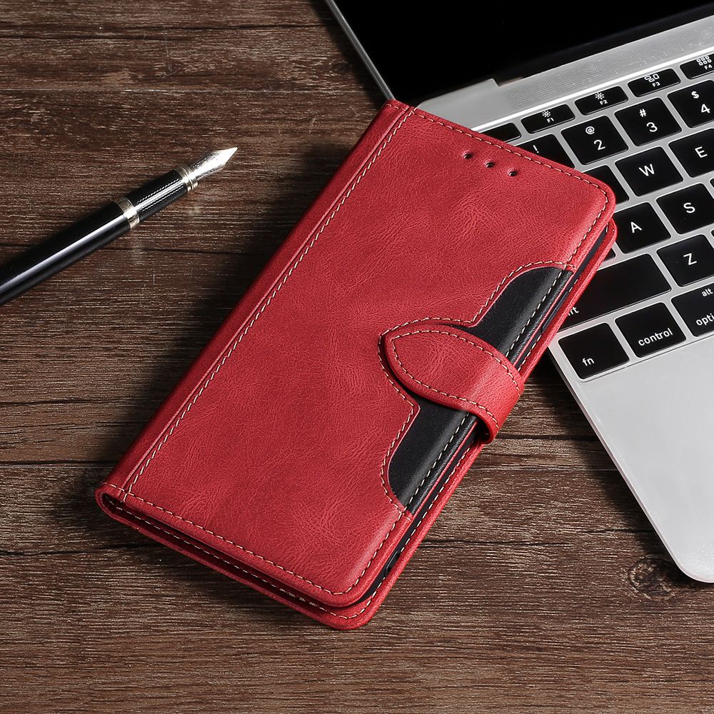 For vivo Y16 4G / Y02s 4G Book Style Skin-touch PU Leather Protective Case Straw Hat Pattern Stand Phone Wallet Cover - Red