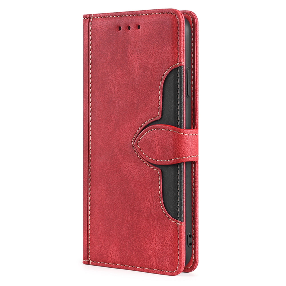 For vivo Y16 4G / Y02s 4G Book Style Skin-touch PU Leather Protective Case Straw Hat Pattern Stand Phone Wallet Cover - Red