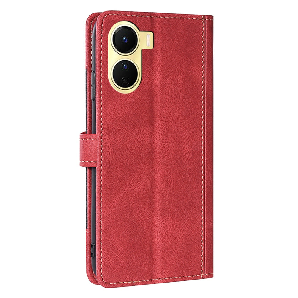 For vivo Y16 4G / Y02s 4G Book Style Skin-touch PU Leather Protective Case Straw Hat Pattern Stand Phone Wallet Cover - Red