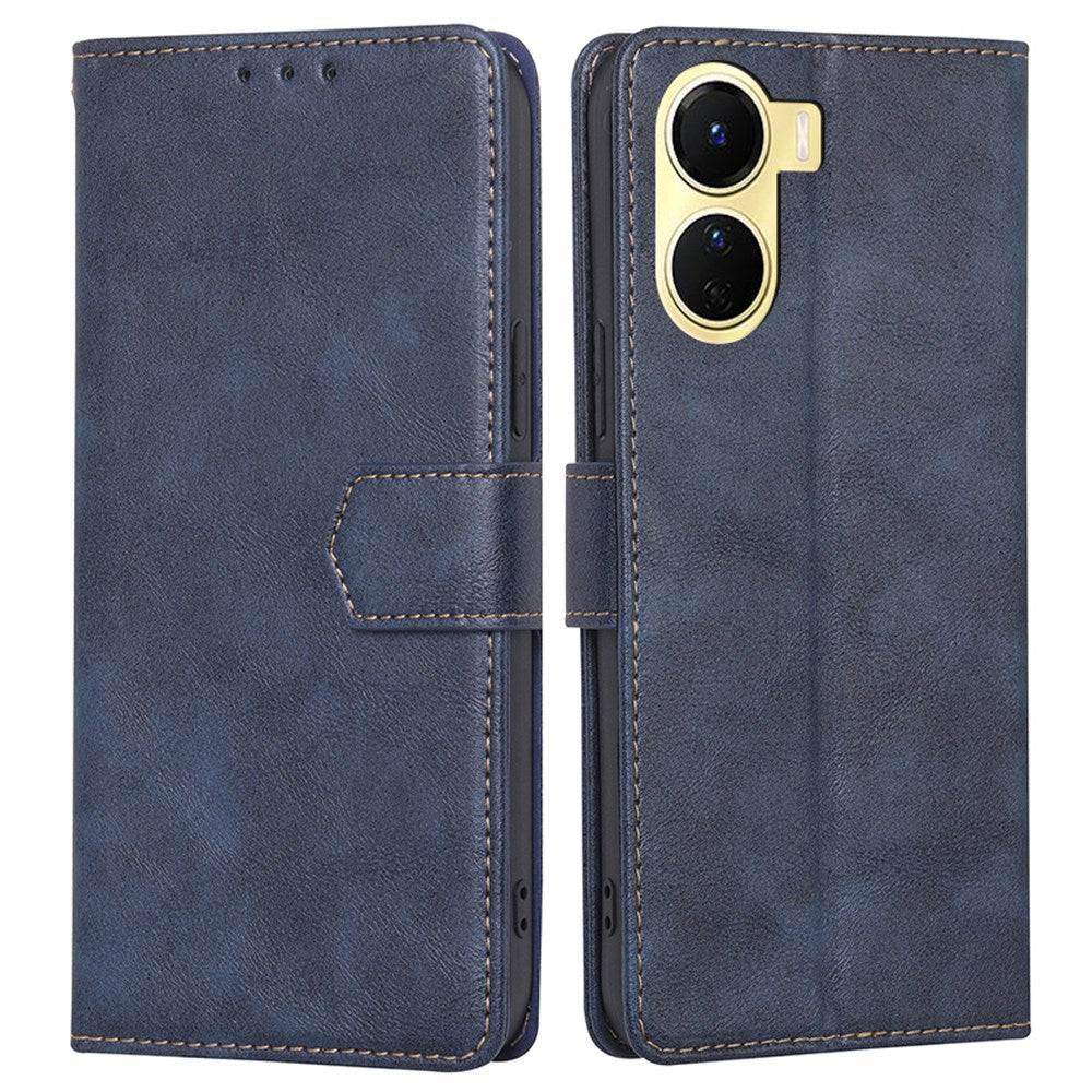 For vivo Y16 4G / Y02s 4G Cowhide Texture PU Leather Horizontal Stand Wallet Case RFID Blocking Magnetic Clasp Protective Cover - Blue