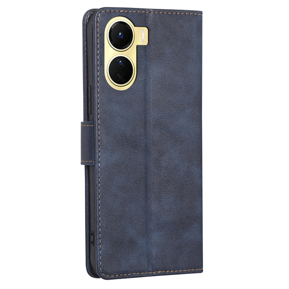 For vivo Y16 4G / Y02s 4G Cowhide Texture PU Leather Horizontal Stand Wallet Case RFID Blocking Magnetic Clasp Protective Cover - Blue