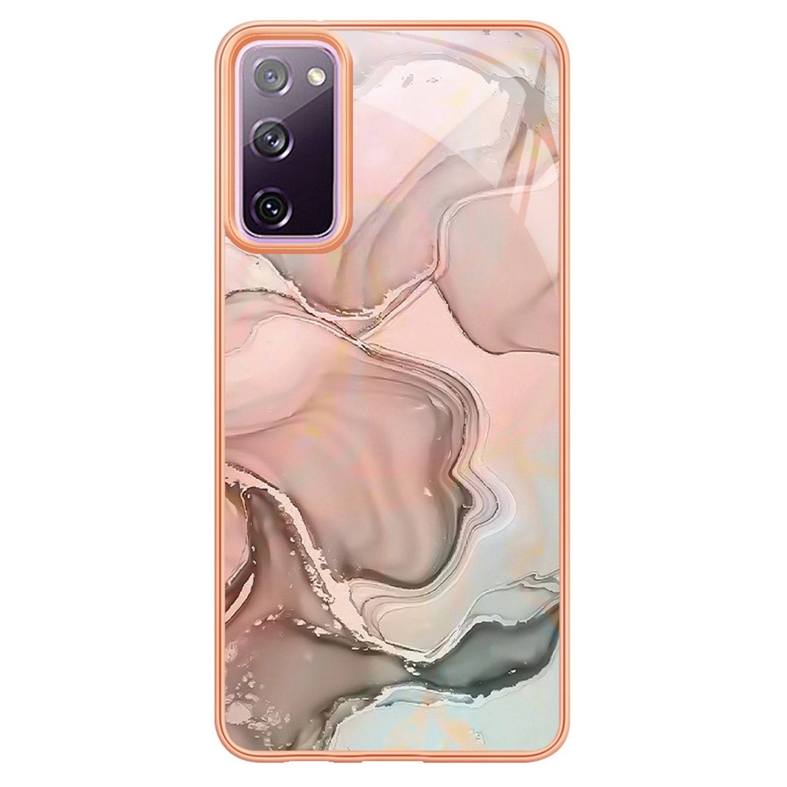 YB IMD Series-16 Style E for Samsung Galaxy S20 FE 4G / 5G / S20 FE 2022 / S20 Lite 2.0mm IMD Marble Pattern TPU Cover Back Protector Electroplating Phone Cover - Pink