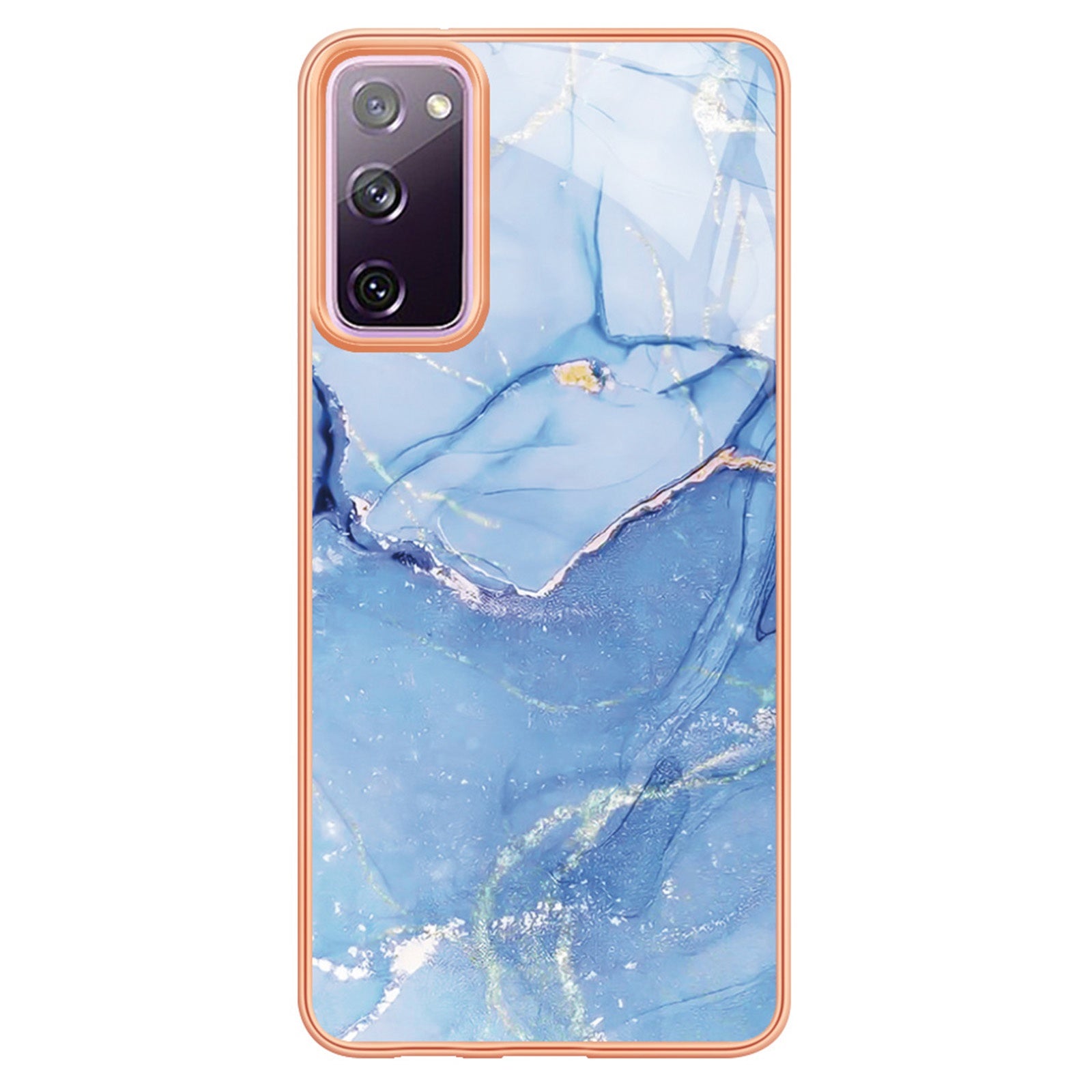 YB IMD Series-16 Style E for Samsung Galaxy S20 FE 4G / 5G / S20 FE 2022 / S20 Lite 2.0mm IMD Marble Pattern TPU Cover Back Protector Electroplating Phone Cover - Blue