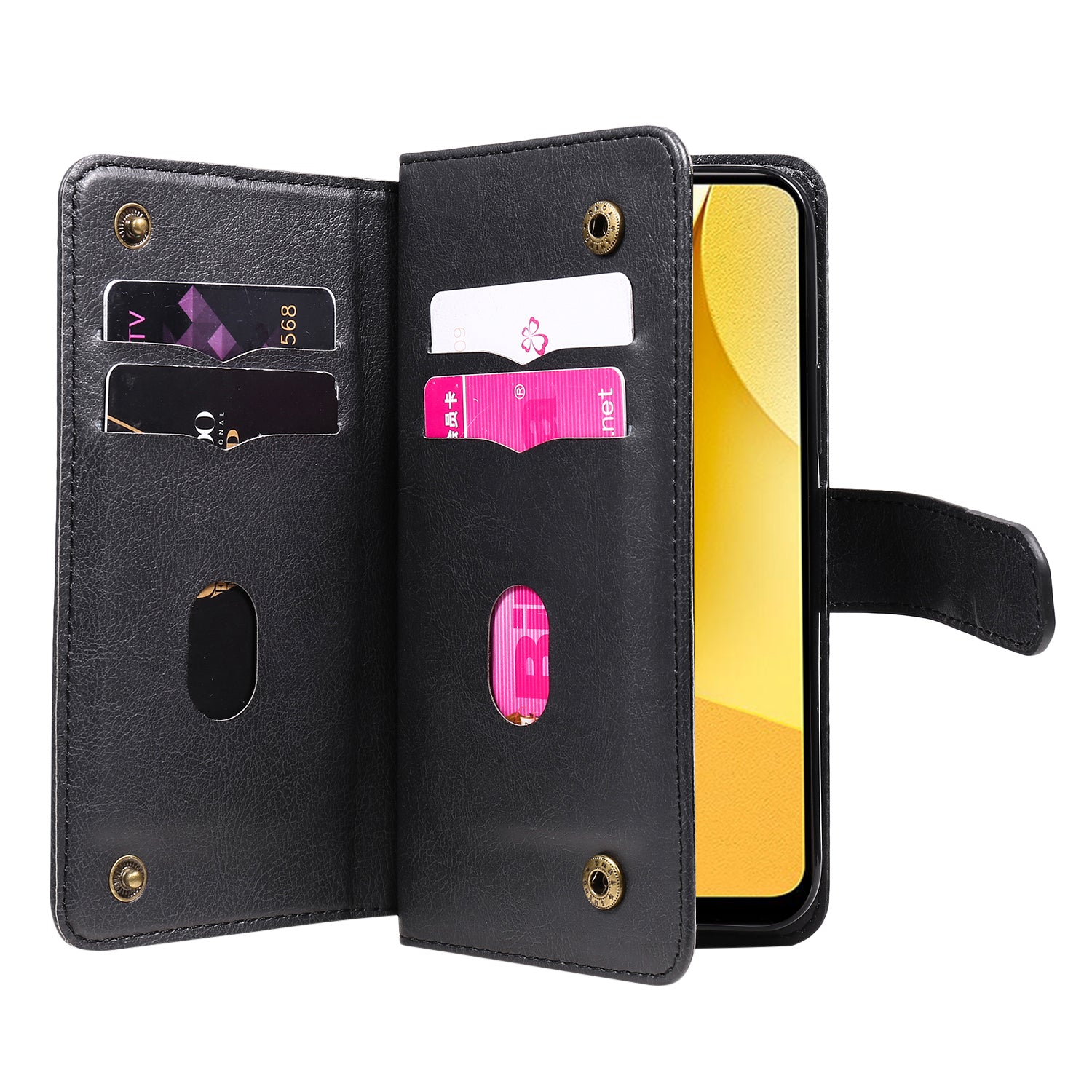 KT Multi-functional Series-1 Anti-fall Phone Case for vivo Y16 4G / Y02s 4G, PU Leather Wallet Stand Magnetic Clasp Phone Cover with 10 Card Slots - Black