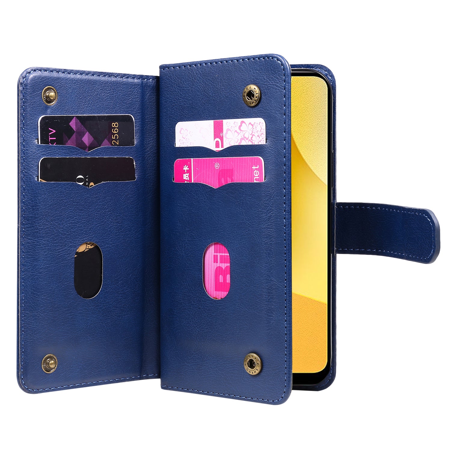 KT Multi-functional Series-1 Anti-fall Phone Case for vivo Y16 4G / Y02s 4G, PU Leather Wallet Stand Magnetic Clasp Phone Cover with 10 Card Slots - Dark Blue