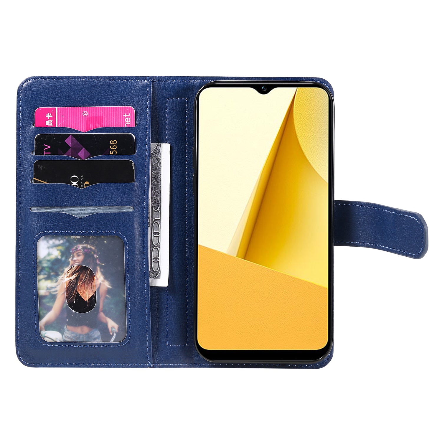 KT Multi-functional Series-1 Anti-fall Phone Case for vivo Y16 4G / Y02s 4G, PU Leather Wallet Stand Magnetic Clasp Phone Cover with 10 Card Slots - Dark Blue