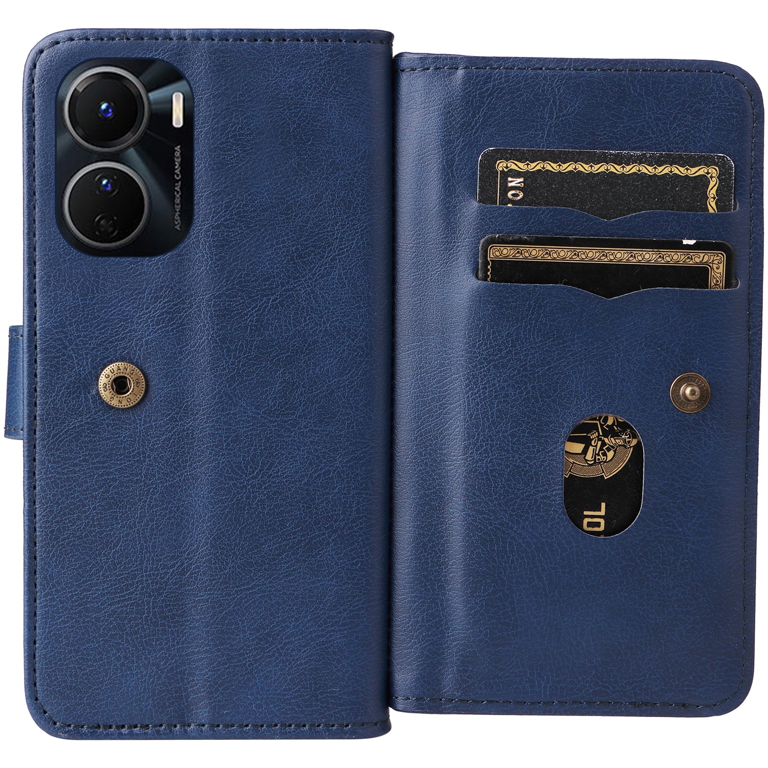 KT Multi-functional Series-1 Anti-fall Phone Case for vivo Y16 4G / Y02s 4G, PU Leather Wallet Stand Magnetic Clasp Phone Cover with 10 Card Slots - Dark Blue