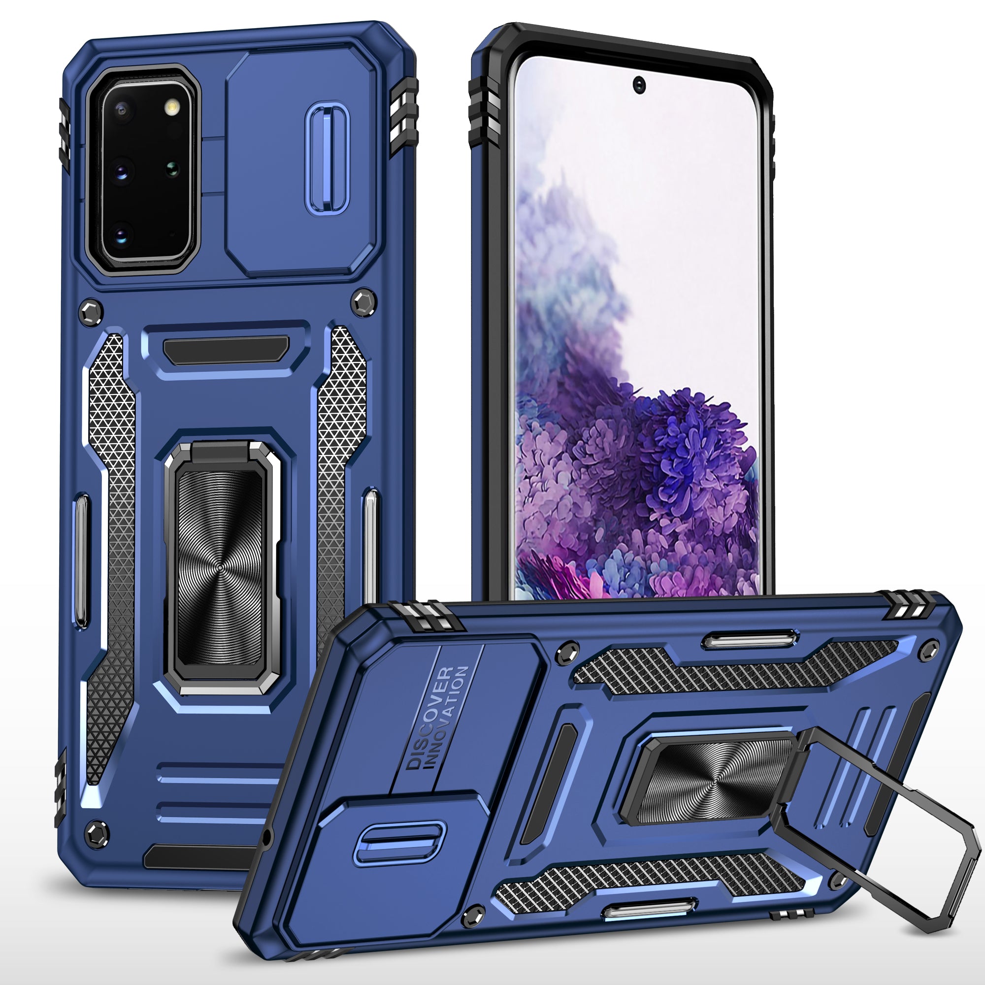 Armor Series for Samsung Galaxy S20 Plus 4G / 5G PC + TPU Anti-drop Phone Case Kickstand Back Cover with Slide Camera Protector - Navy Blue