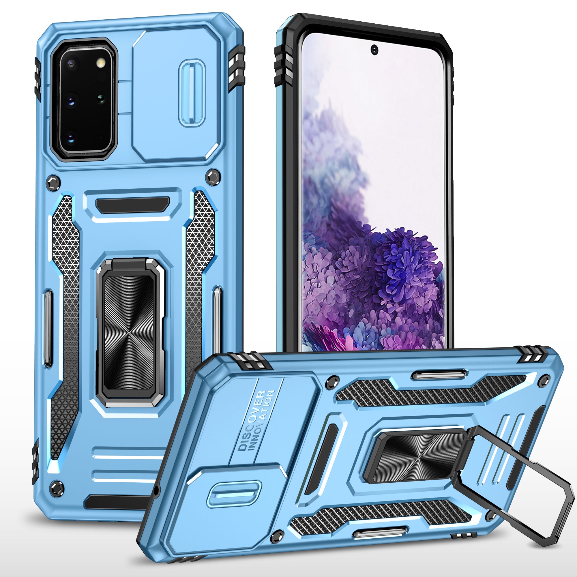 Armor Series for Samsung Galaxy S20 Plus 4G / 5G PC + TPU Anti-drop Phone Case Kickstand Back Cover with Slide Camera Protector - Sky Blue