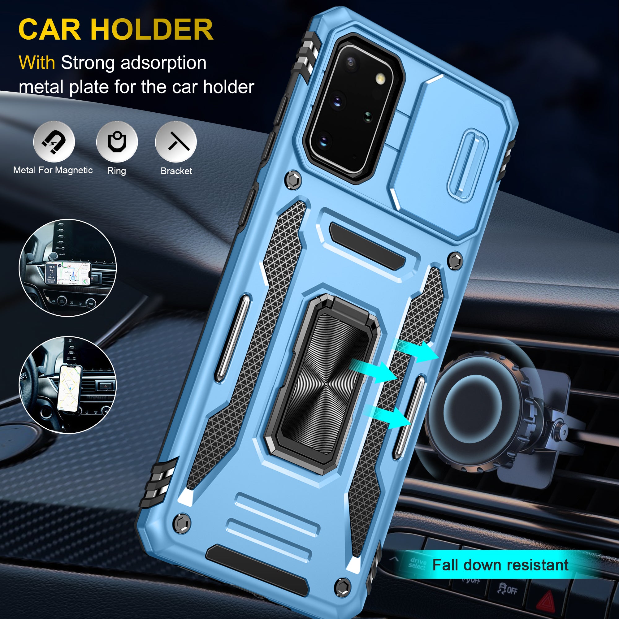 Armor Series for Samsung Galaxy S20 Plus 4G / 5G PC + TPU Anti-drop Phone Case Kickstand Back Cover with Slide Camera Protector - Sky Blue