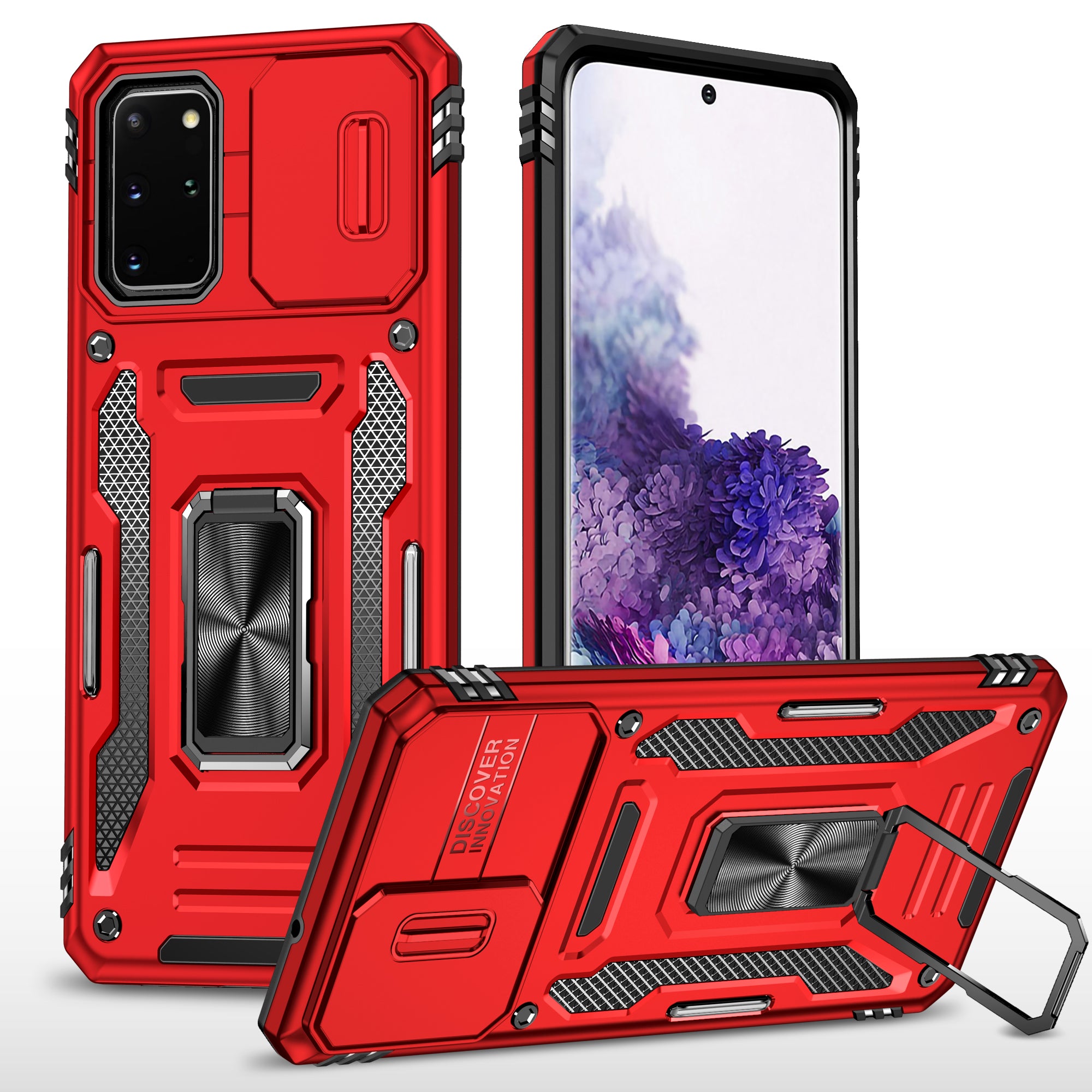 Armor Series for Samsung Galaxy S20 Plus 4G / 5G PC + TPU Anti-drop Phone Case Kickstand Back Cover with Slide Camera Protector - Red