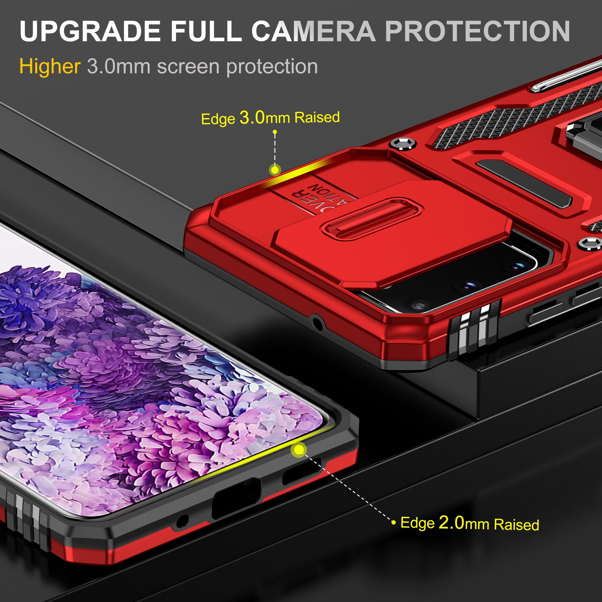 Armor Series for Samsung Galaxy S20 Plus 4G / 5G PC + TPU Anti-drop Phone Case Kickstand Back Cover with Slide Camera Protector - Red