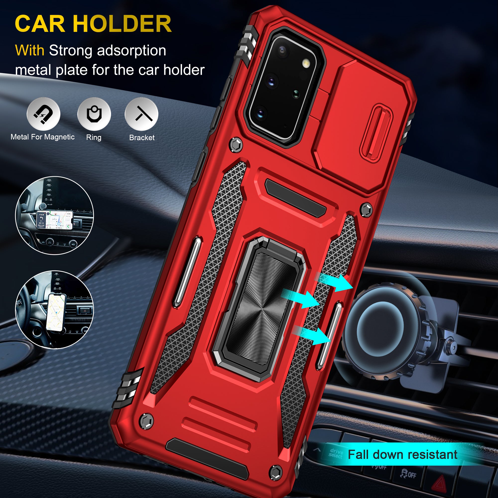 Armor Series for Samsung Galaxy S20 Plus 4G / 5G PC + TPU Anti-drop Phone Case Kickstand Back Cover with Slide Camera Protector - Red