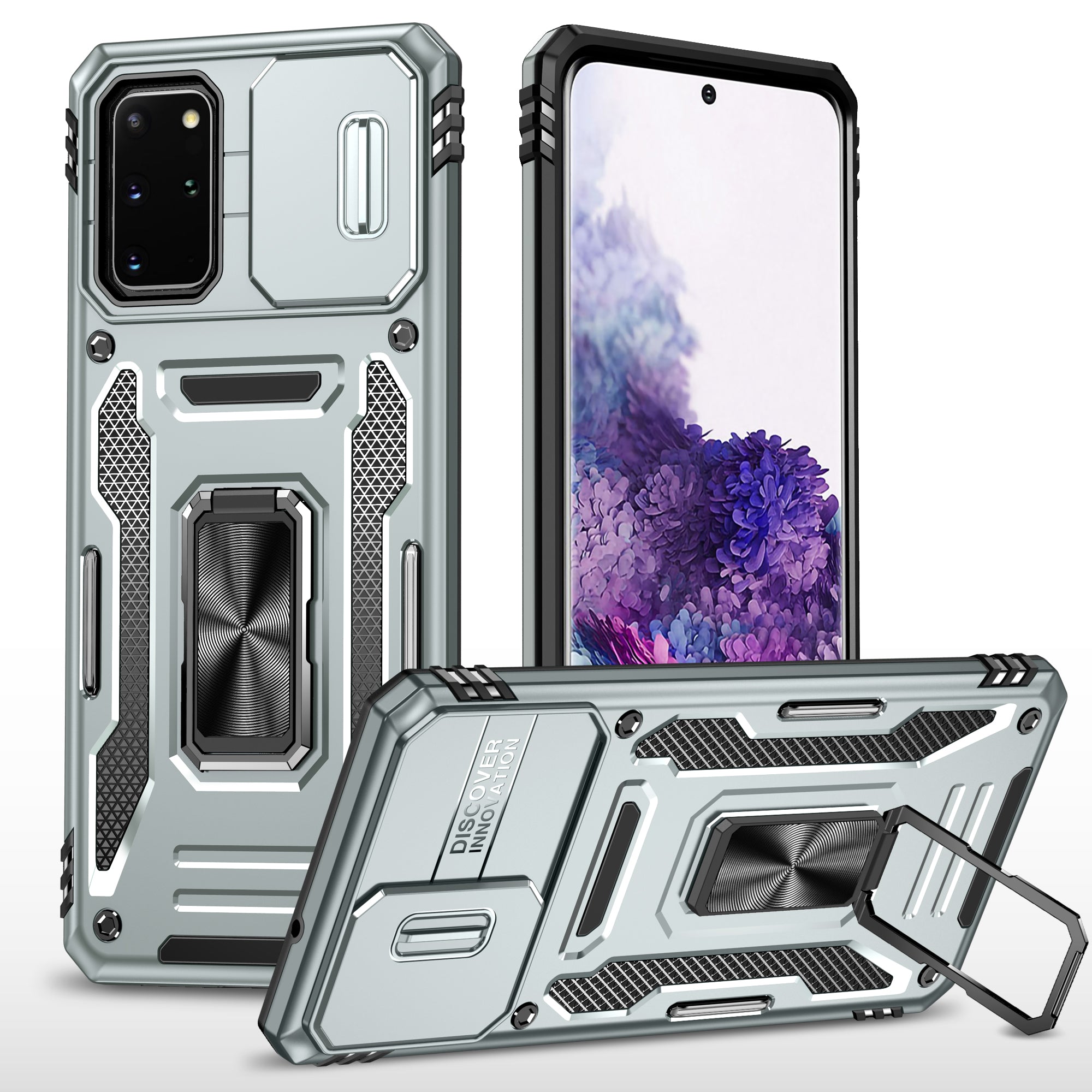 Armor Series for Samsung Galaxy S20 Plus 4G / 5G PC + TPU Anti-drop Phone Case Kickstand Back Cover with Slide Camera Protector - Grey