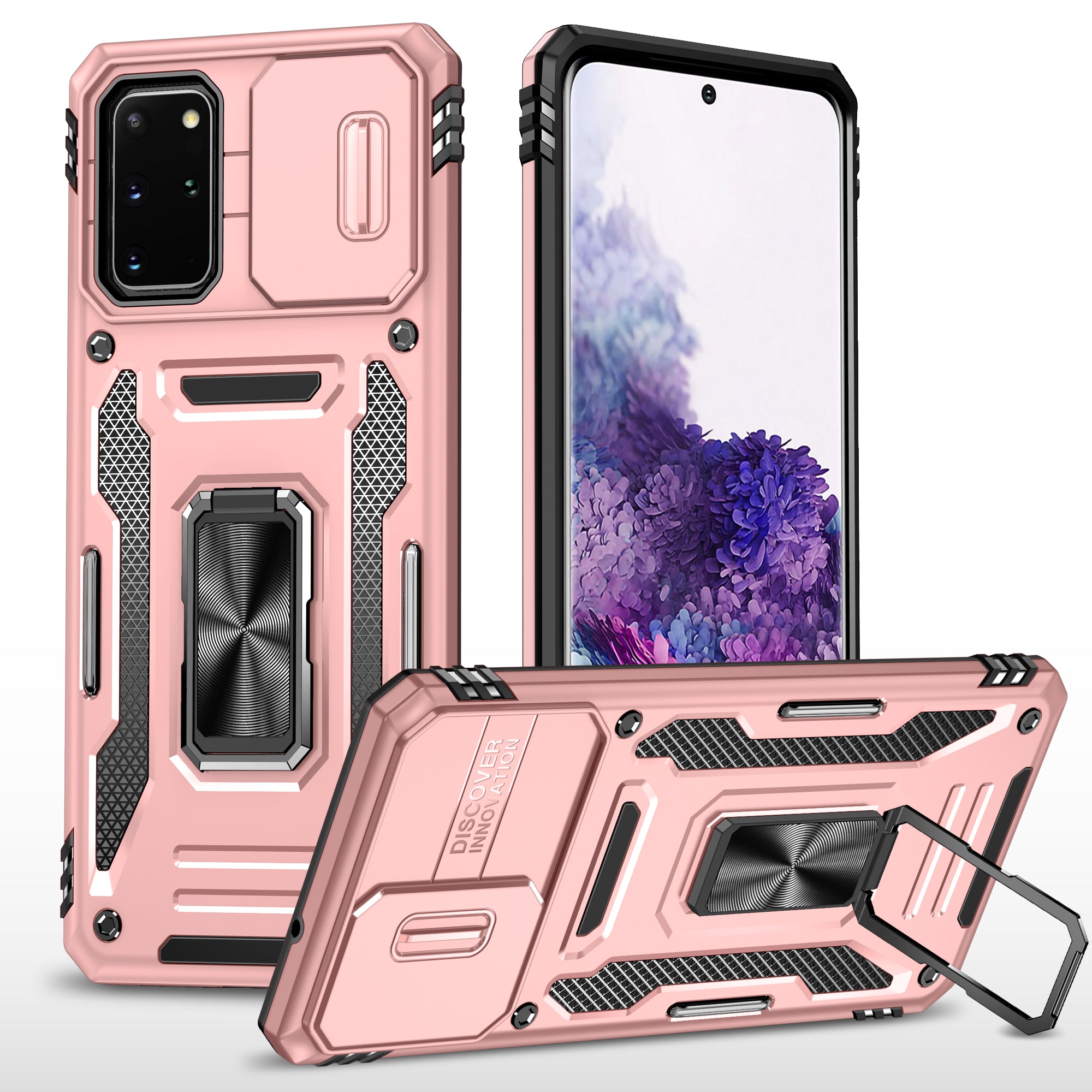 Armor Series for Samsung Galaxy S20 Plus 4G / 5G PC + TPU Anti-drop Phone Case Kickstand Back Cover with Slide Camera Protector - Rose Gold