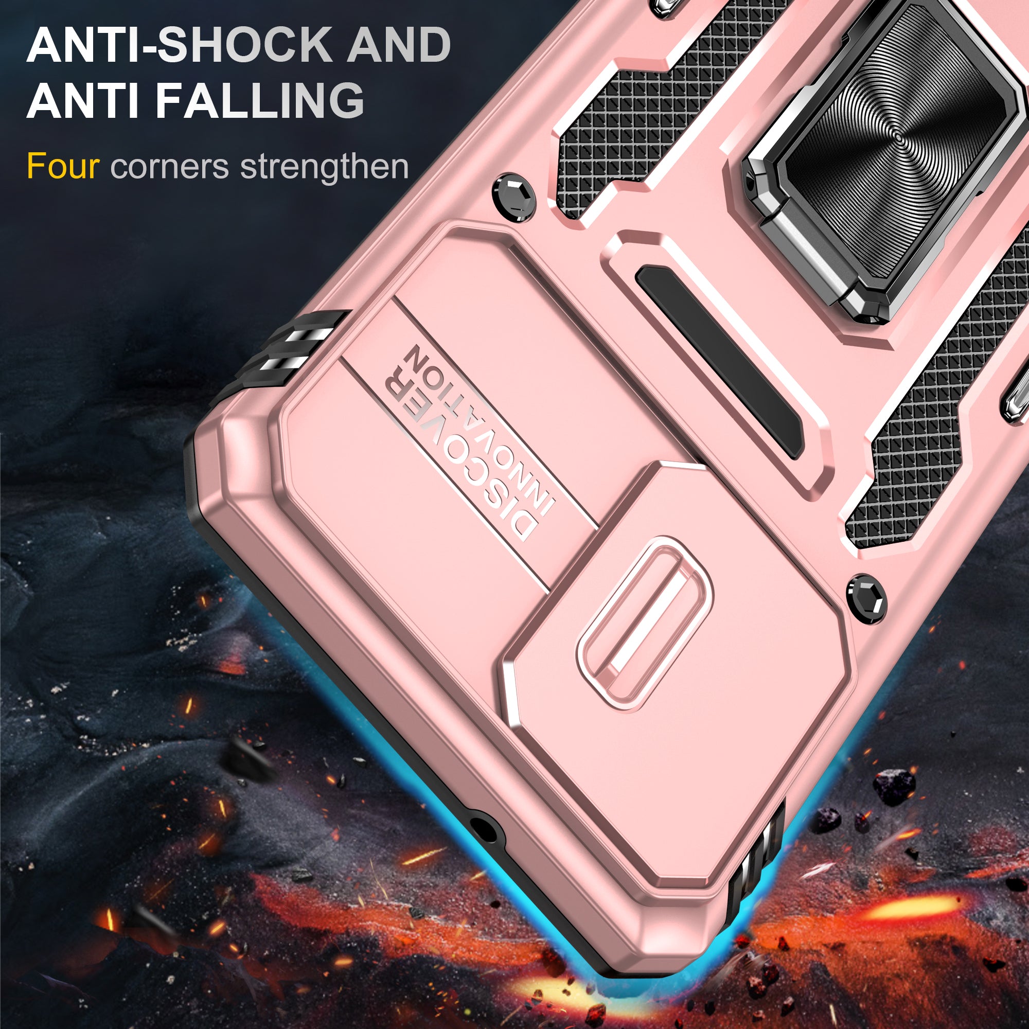 Armor Series for Samsung Galaxy S20 Plus 4G / 5G PC + TPU Anti-drop Phone Case Kickstand Back Cover with Slide Camera Protector - Rose Gold