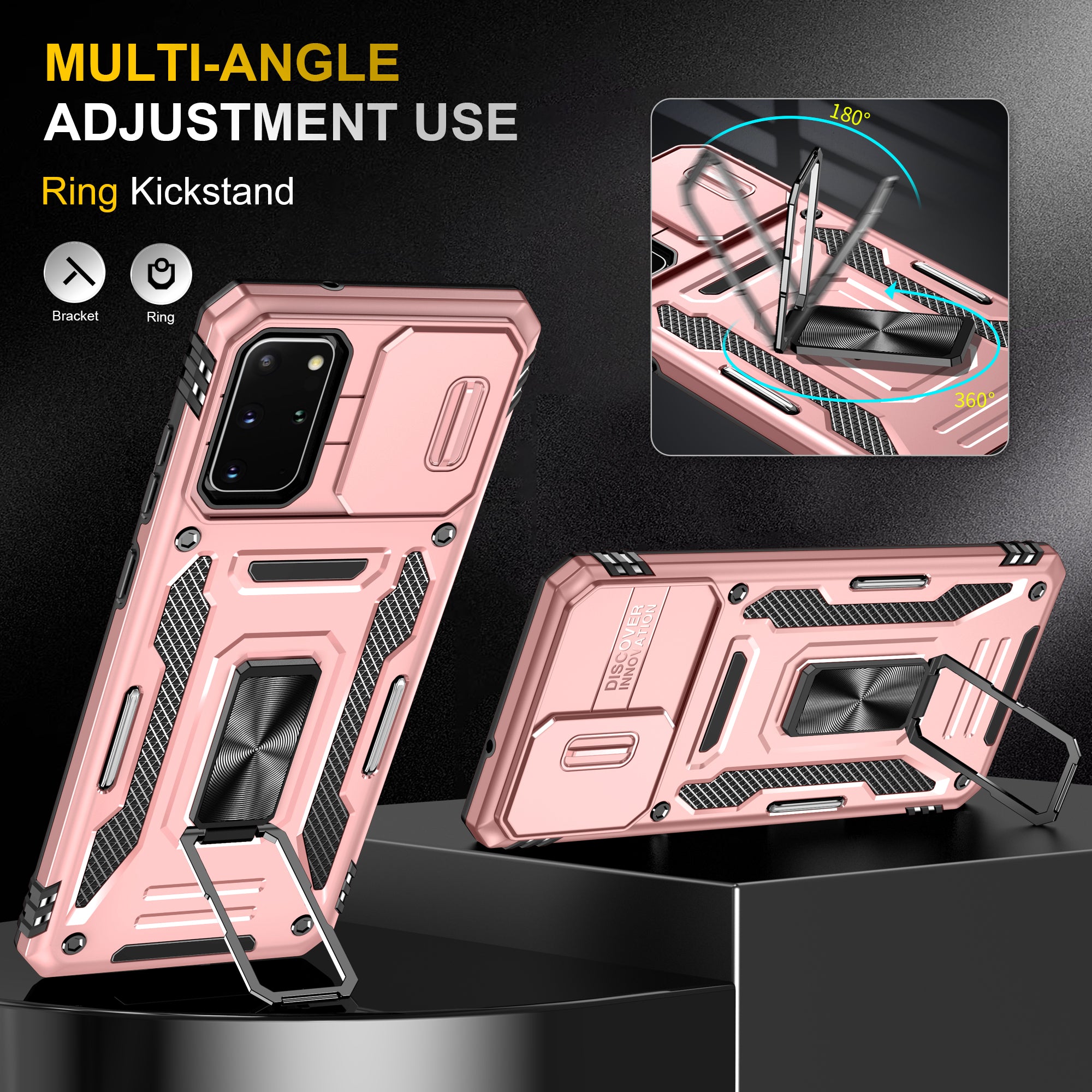 Armor Series for Samsung Galaxy S20 Plus 4G / 5G PC + TPU Anti-drop Phone Case Kickstand Back Cover with Slide Camera Protector - Rose Gold