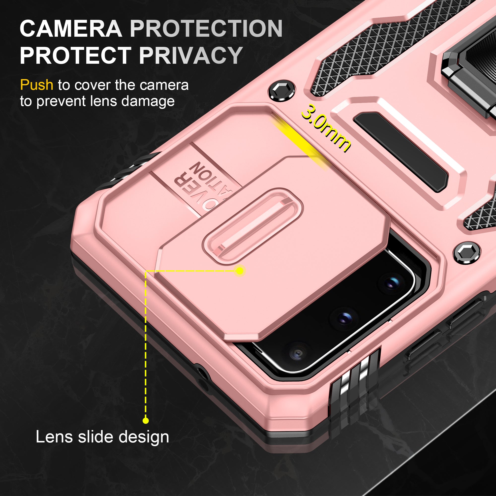 Armor Series for Samsung Galaxy S20 Plus 4G / 5G PC + TPU Anti-drop Phone Case Kickstand Back Cover with Slide Camera Protector - Rose Gold