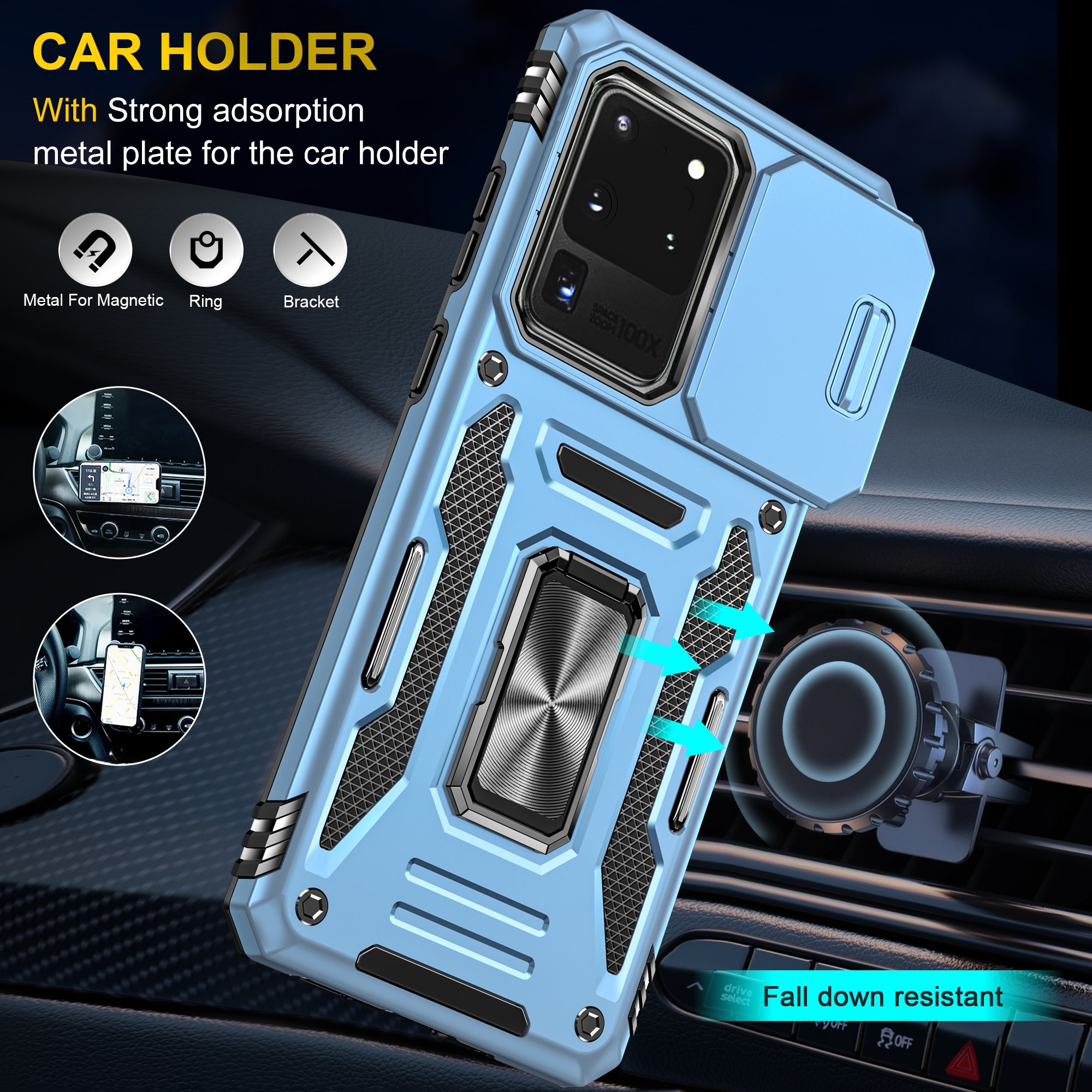 Armor Series for Samsung Galaxy S20 Ultra Kickstand PC + TPU Hybrid Cover Protective Phone Case with Slide Camera Protector - Sky Blue