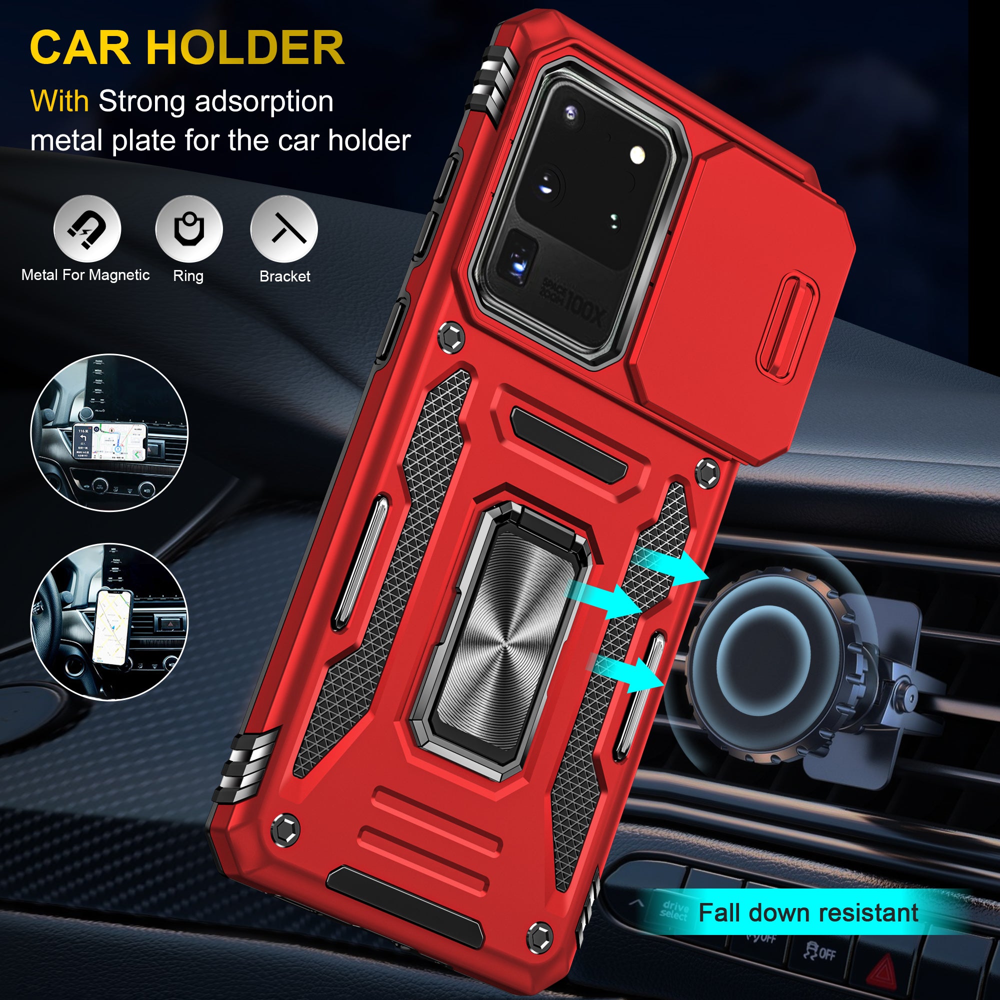 Armor Series for Samsung Galaxy S20 Ultra Kickstand PC + TPU Hybrid Cover Protective Phone Case with Slide Camera Protector - Red