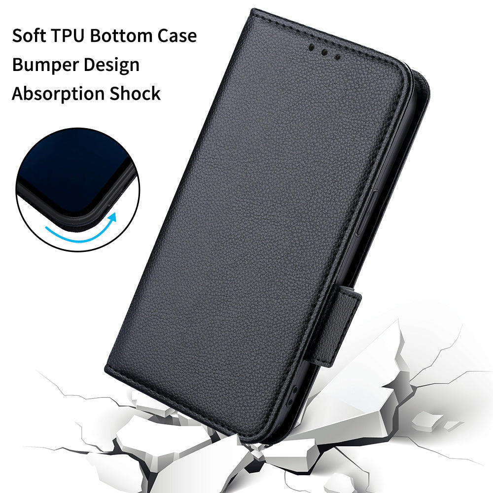 For vivo Y16 4G / Y02s 4G / Y35 5G / Y35m 5G / Y53t 5G / Y56 5G / iQOO Z7i / T2x (India) 5G Phone Case PU Leather Shockproof Flip Stand Magnetic Protective Cover Litchi Texture Wallet with Strap - Black