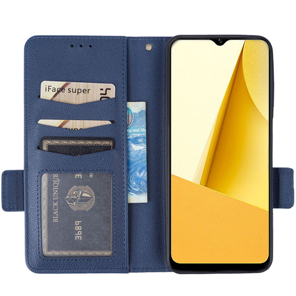 For vivo Y16 4G / Y02s 4G / Y35 5G / Y35m 5G / Y53t 5G / Y56 5G / iQOO Z7i / T2x (India) 5G Phone Case PU Leather Shockproof Flip Stand Magnetic Protective Cover Litchi Texture Wallet with Strap - Dark Blue