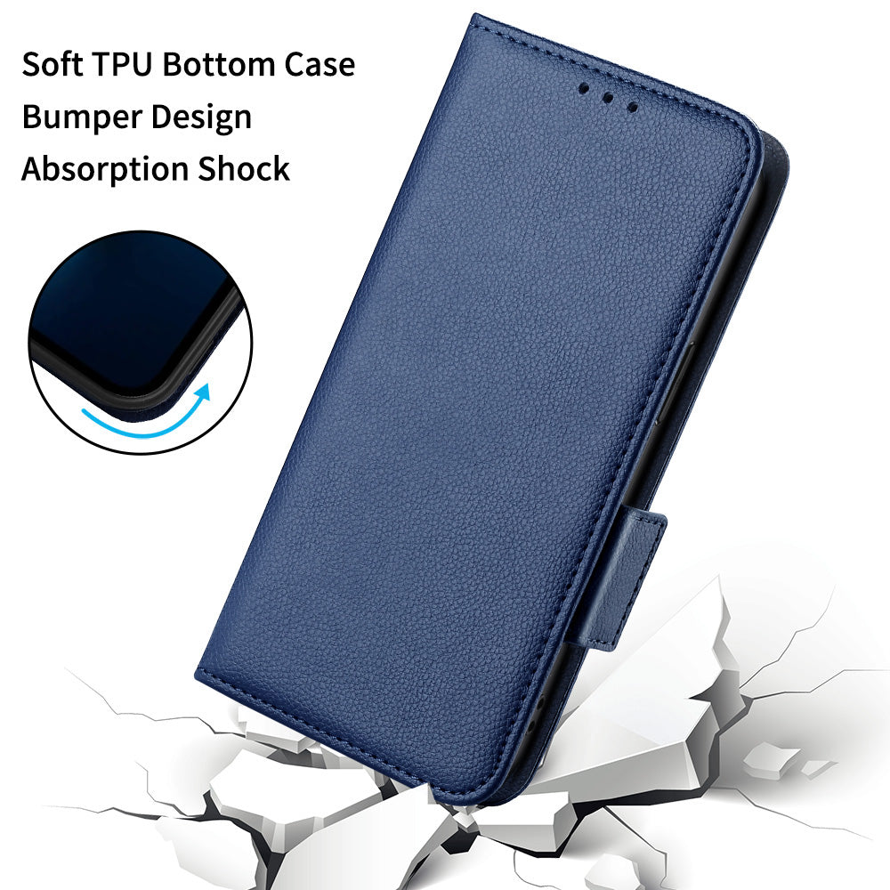 For vivo Y16 4G / Y02s 4G / Y35 5G / Y35m 5G / Y53t 5G / Y56 5G / iQOO Z7i / T2x (India) 5G Phone Case PU Leather Shockproof Flip Stand Magnetic Protective Cover Litchi Texture Wallet with Strap - Dark Blue